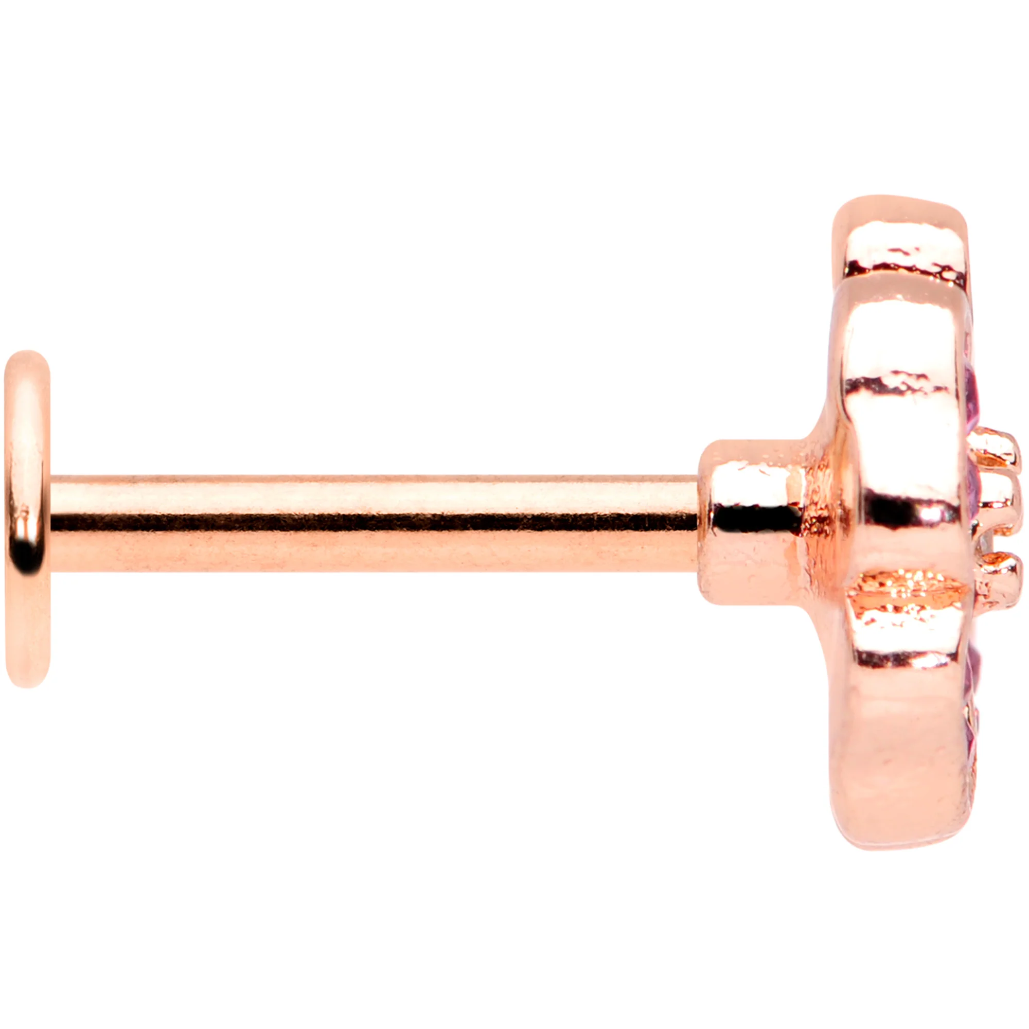 16G 5/16 Rose Gold Tone Pink CZ Gem Heart Flower Labret Tragus - Image 3