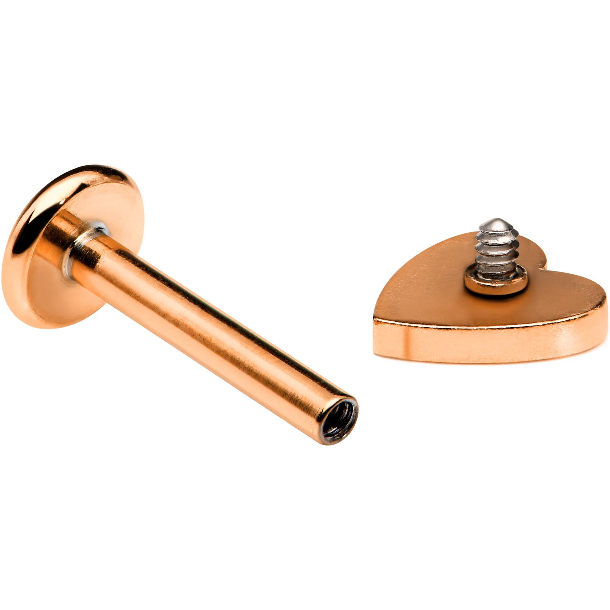 16G 5/16 Rose Gold Tone Simple Heart Internally Threaded Labret - Image 2
