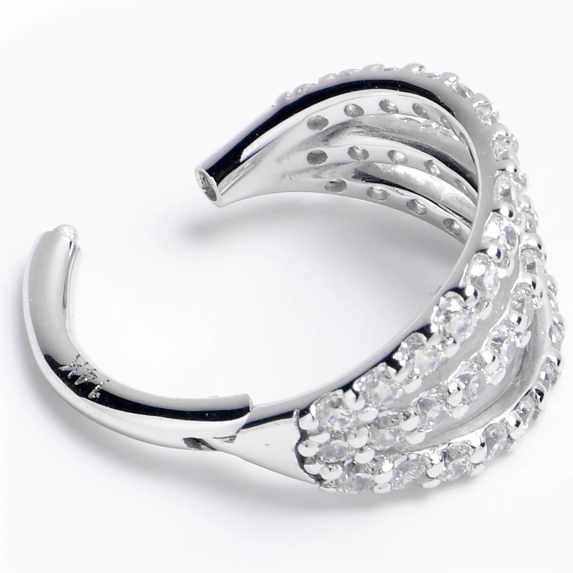 16G 5/16 Solid 14K White Gold Clear CZ Gem Row Hinged Segment Ring - Image 2
