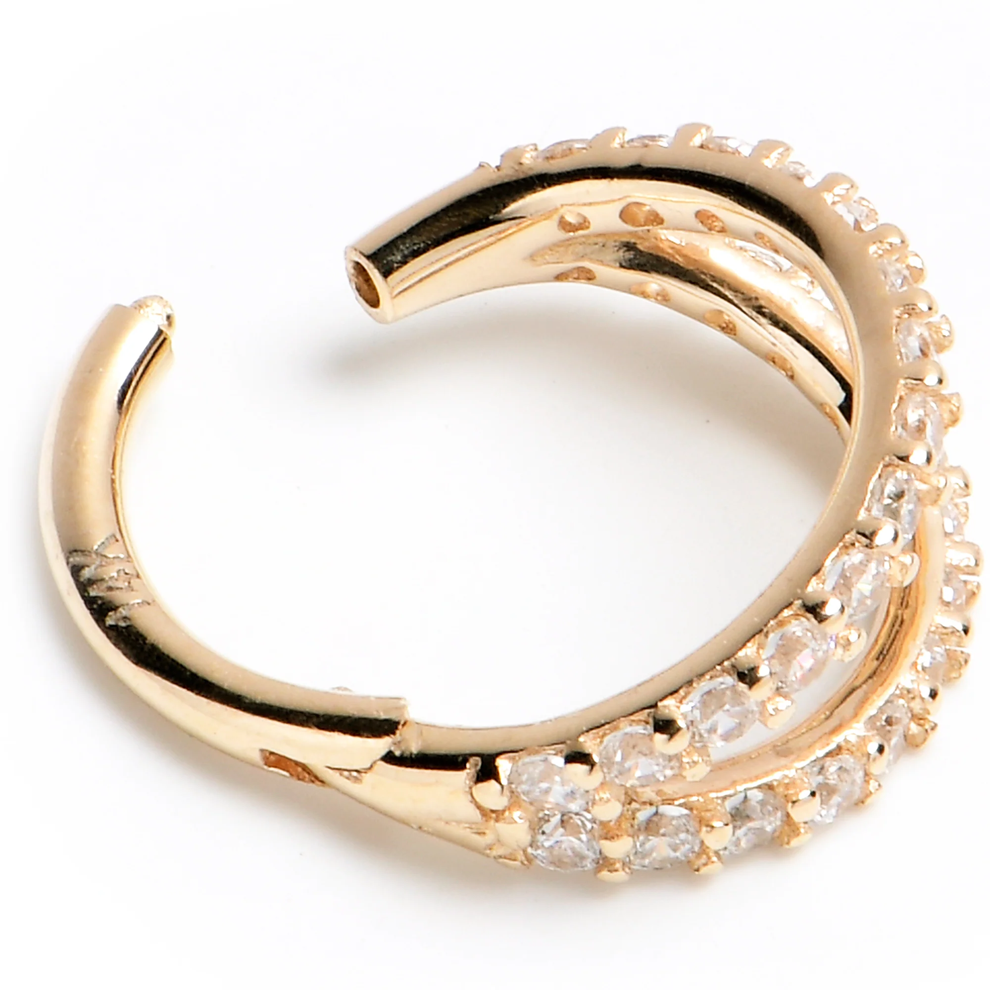 16G 5/16 Solid 14K Yellow Gold Clear CZ Gem Hinged Segment Ring - Image 2