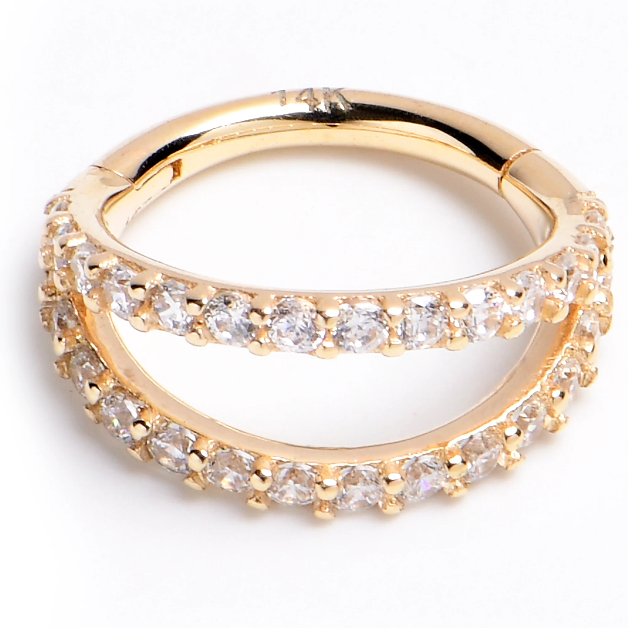 16G 5/16 Solid 14K Yellow Gold Clear CZ Gem Hinged Segment Ring - Image 3