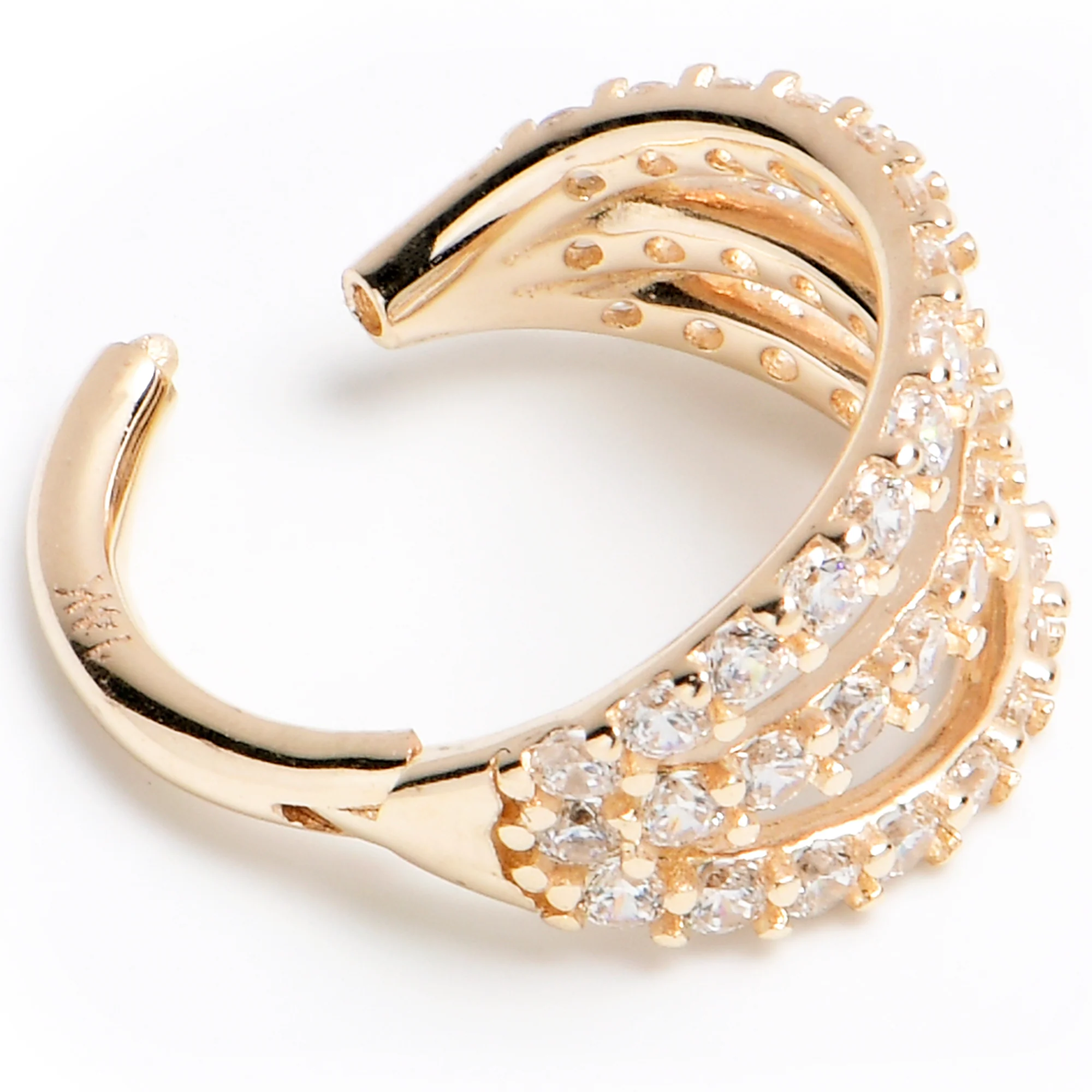 16G 5/16 Solid 14K Yellow Gold Clear CZ Gem Row Hinged Segment Ring - Image 2