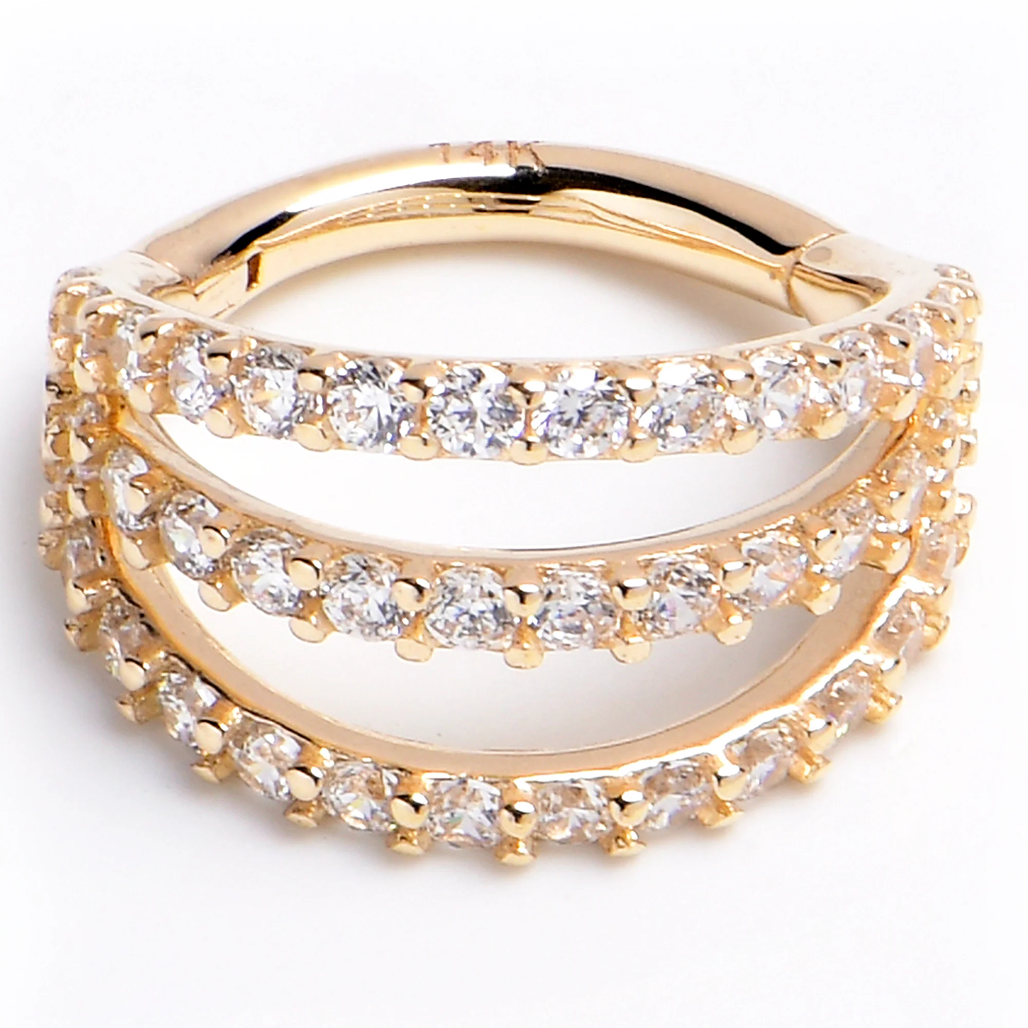 16G 5/16 Solid 14K Yellow Gold Clear CZ Gem Row Hinged Segment Ring - Image 3