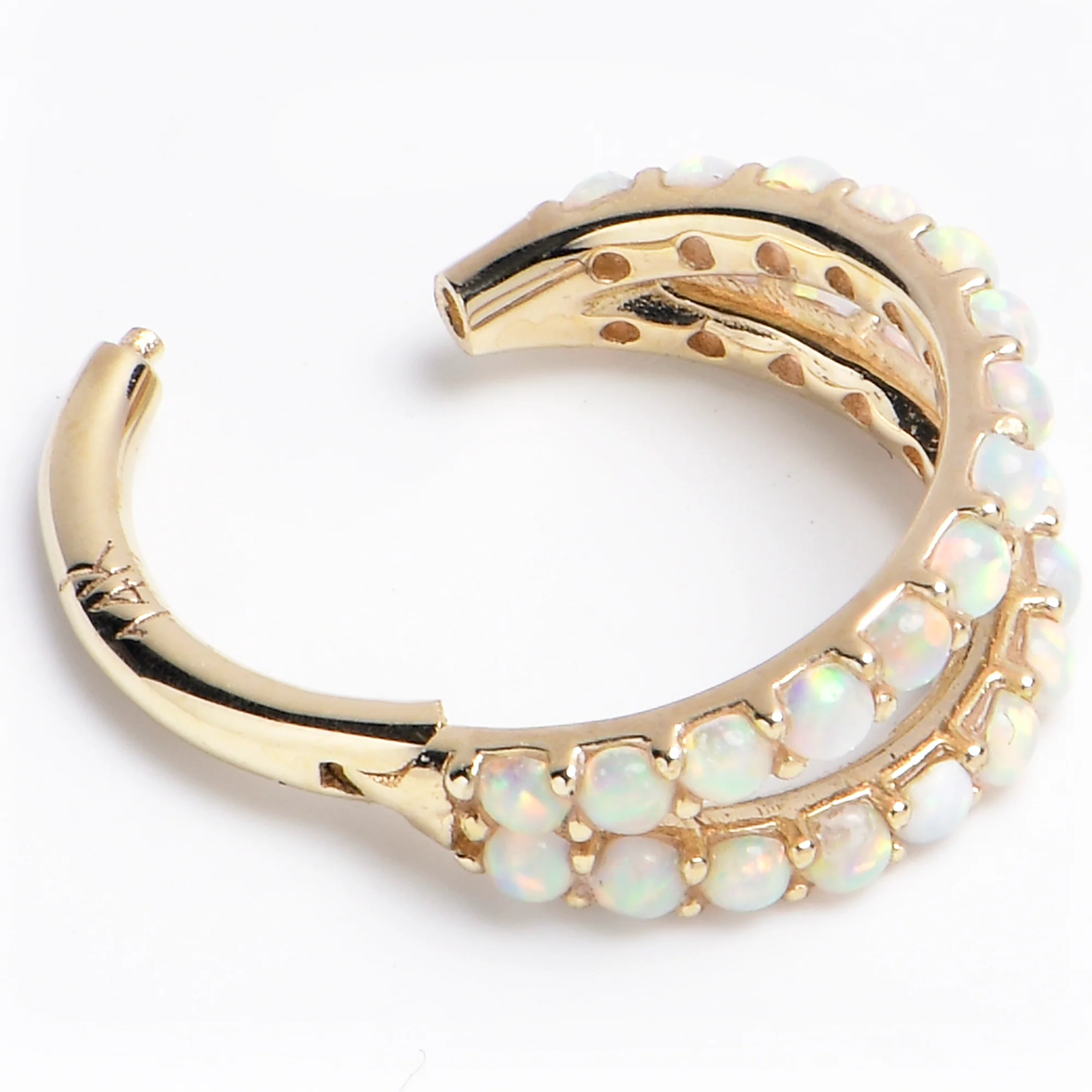 16G 5/16 Solid 14K Yellow Gold Synthetic Opal Hinged Segment Ring - Image 2