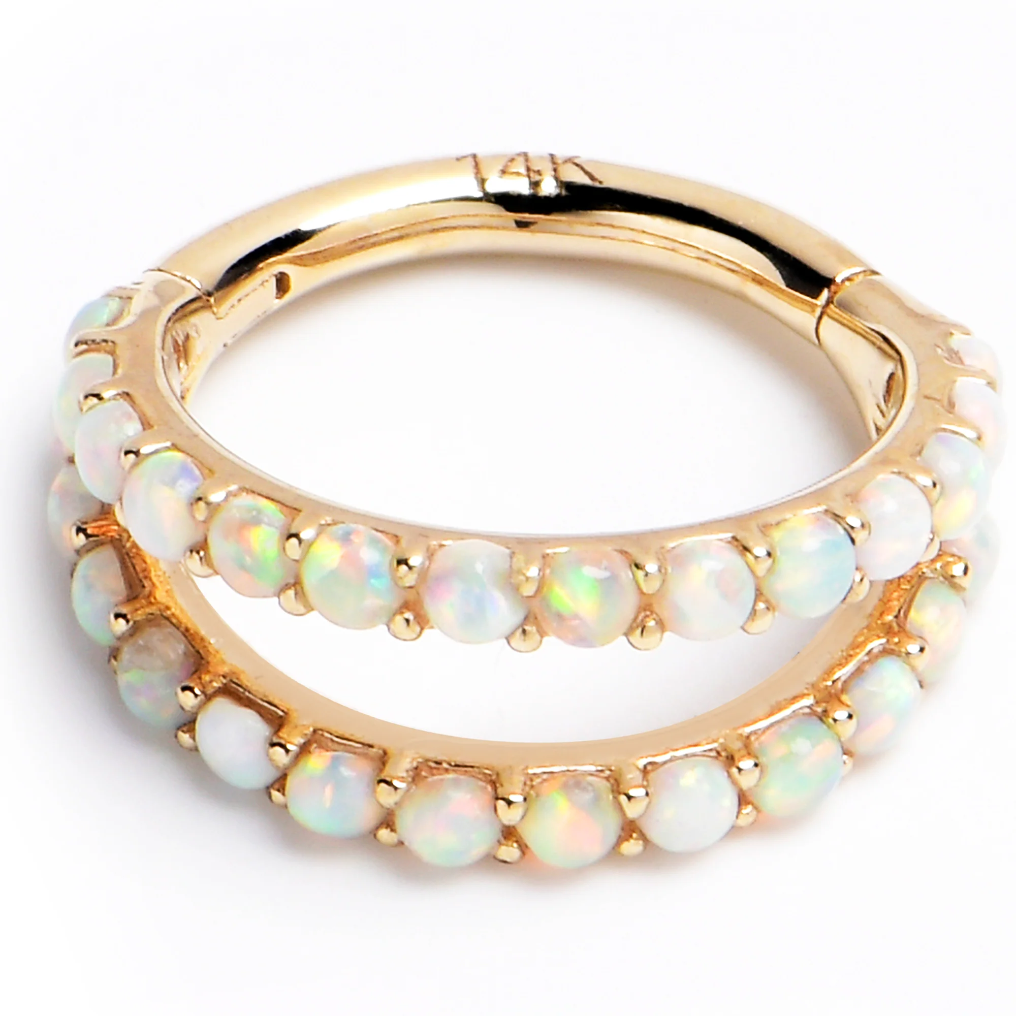 16G 5/16 Solid 14K Yellow Gold Synthetic Opal Hinged Segment Ring - Image 3