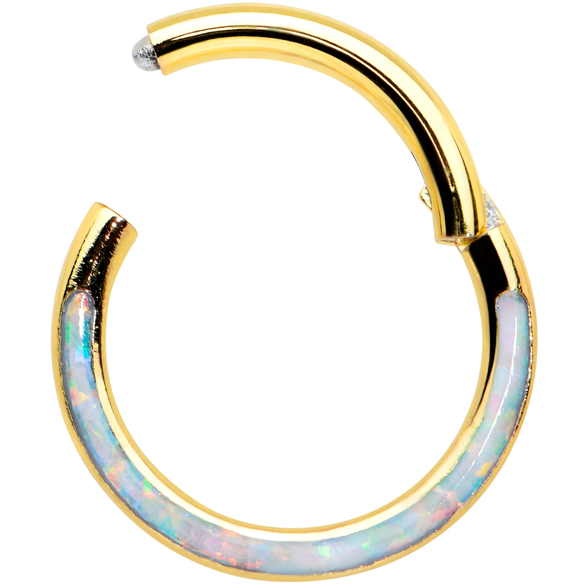 16G 5/16 Synth Opal Gold Tone Bottom Curve Hinged Segment Ring - Image 2