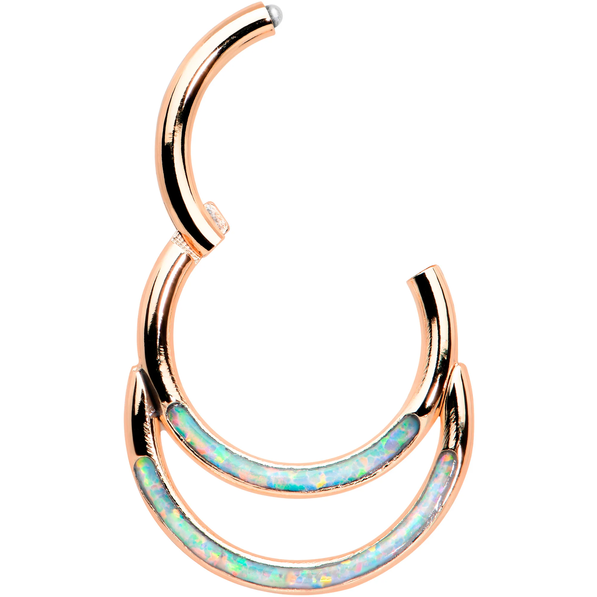 16G 5/16 Synth Opal Rose Gold Tone Double Row Hinged Segment Ring - Image 2
