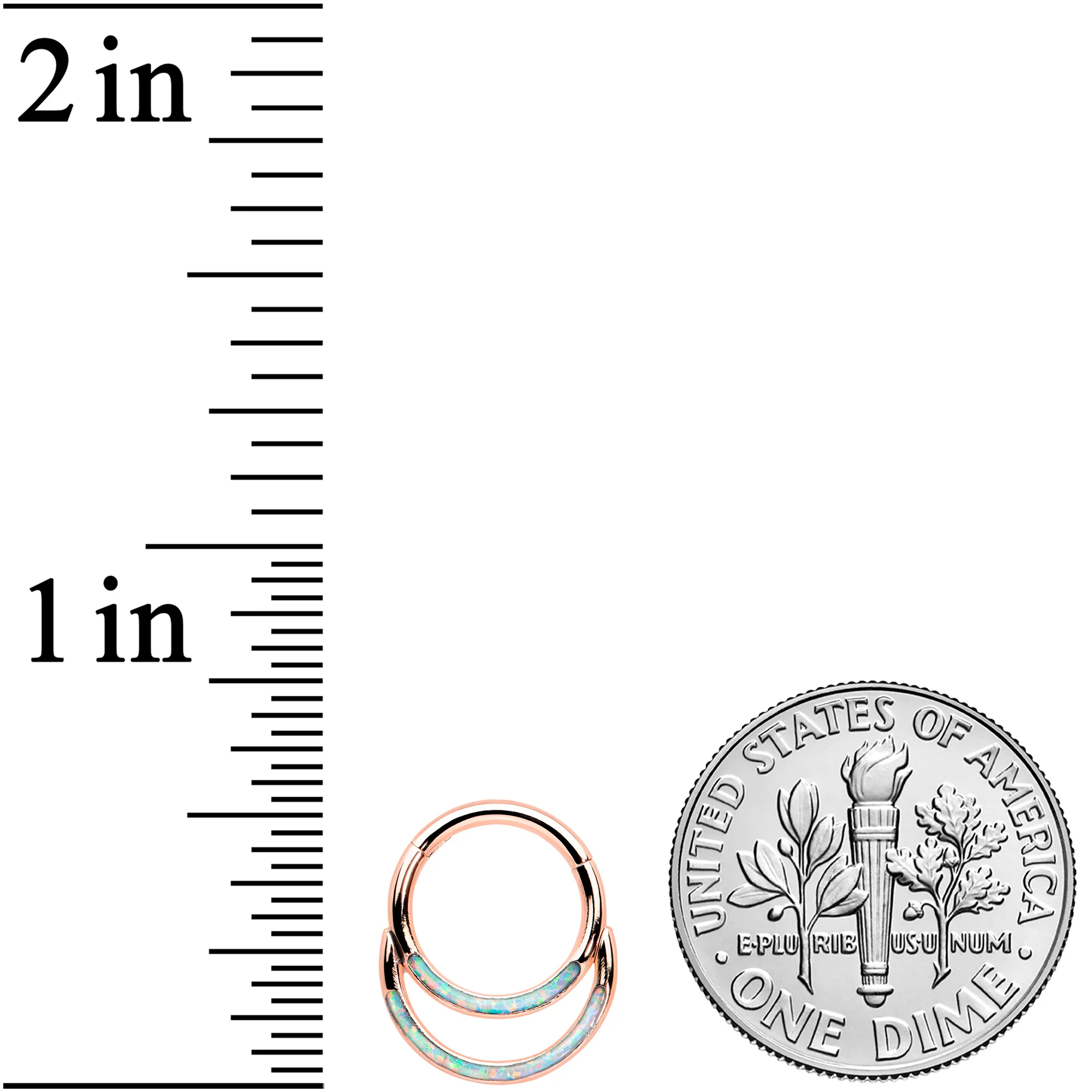 16G 5/16 Synth Opal Rose Gold Tone Double Row Hinged Segment Ring - Image 3