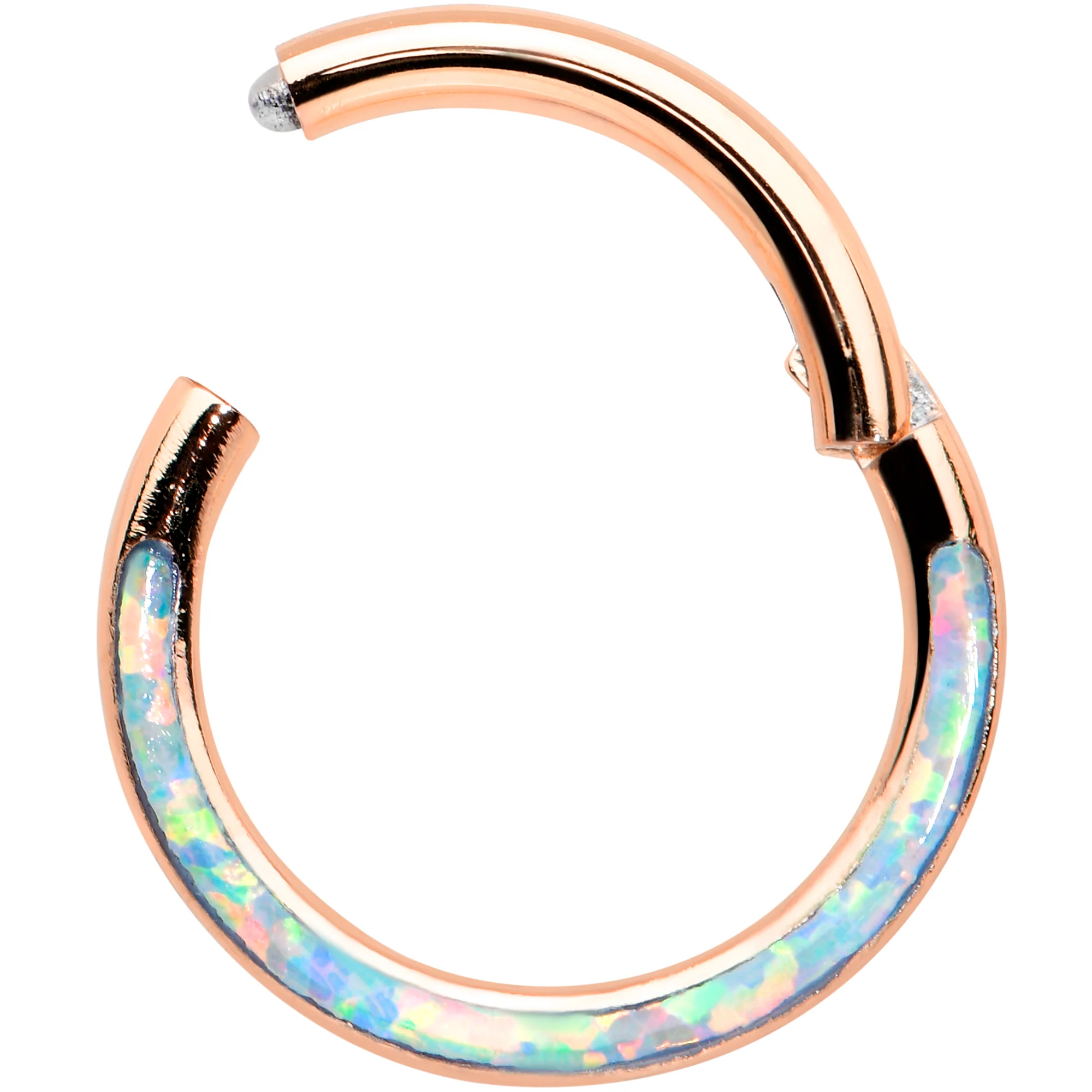 16G 5/16 Synth Opal Rosy Tone Bottom Curve Hinged Segment Ring - Image 2