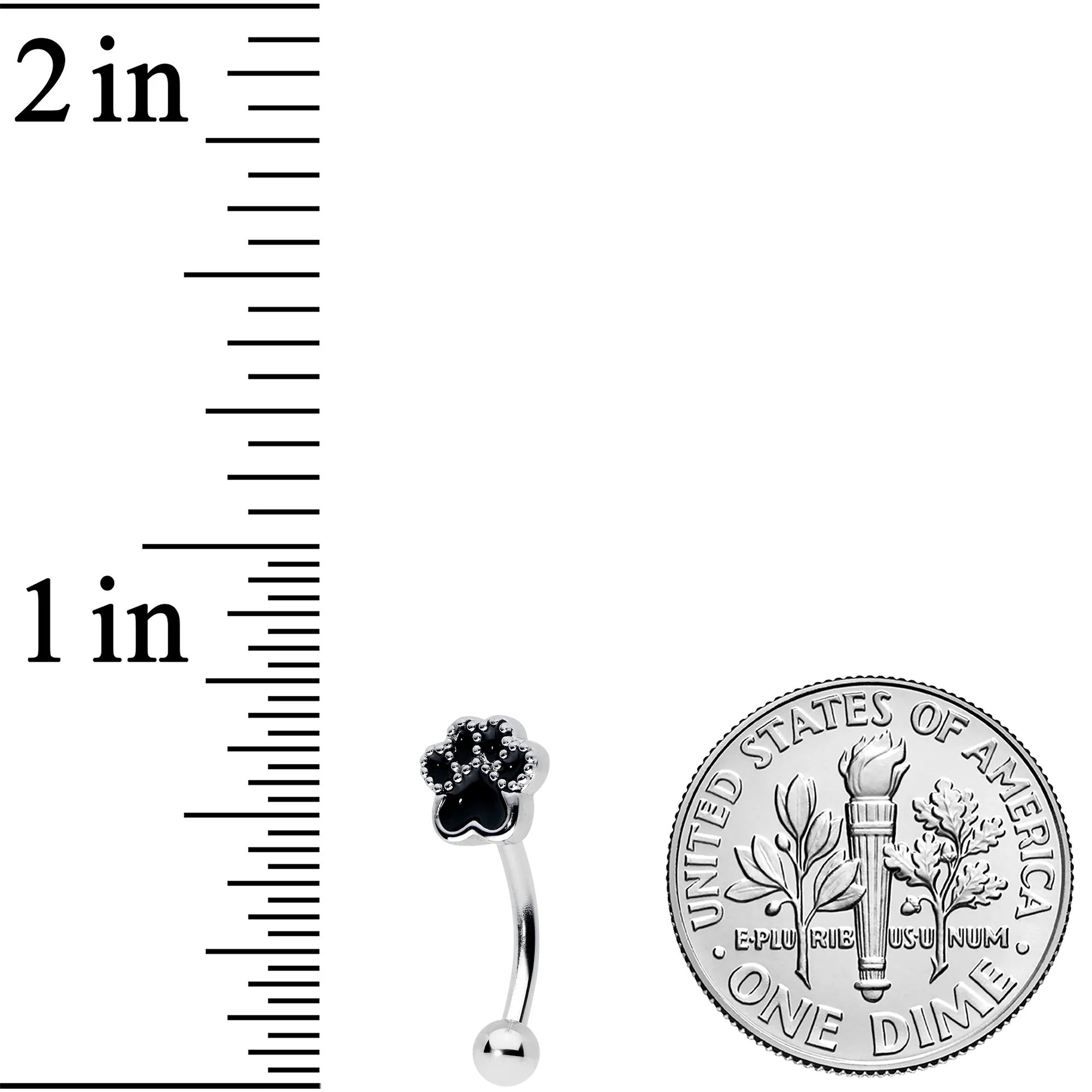 16G 5/16 Textured Black Paw Print Curved Eyebrow Ring - Image 2
