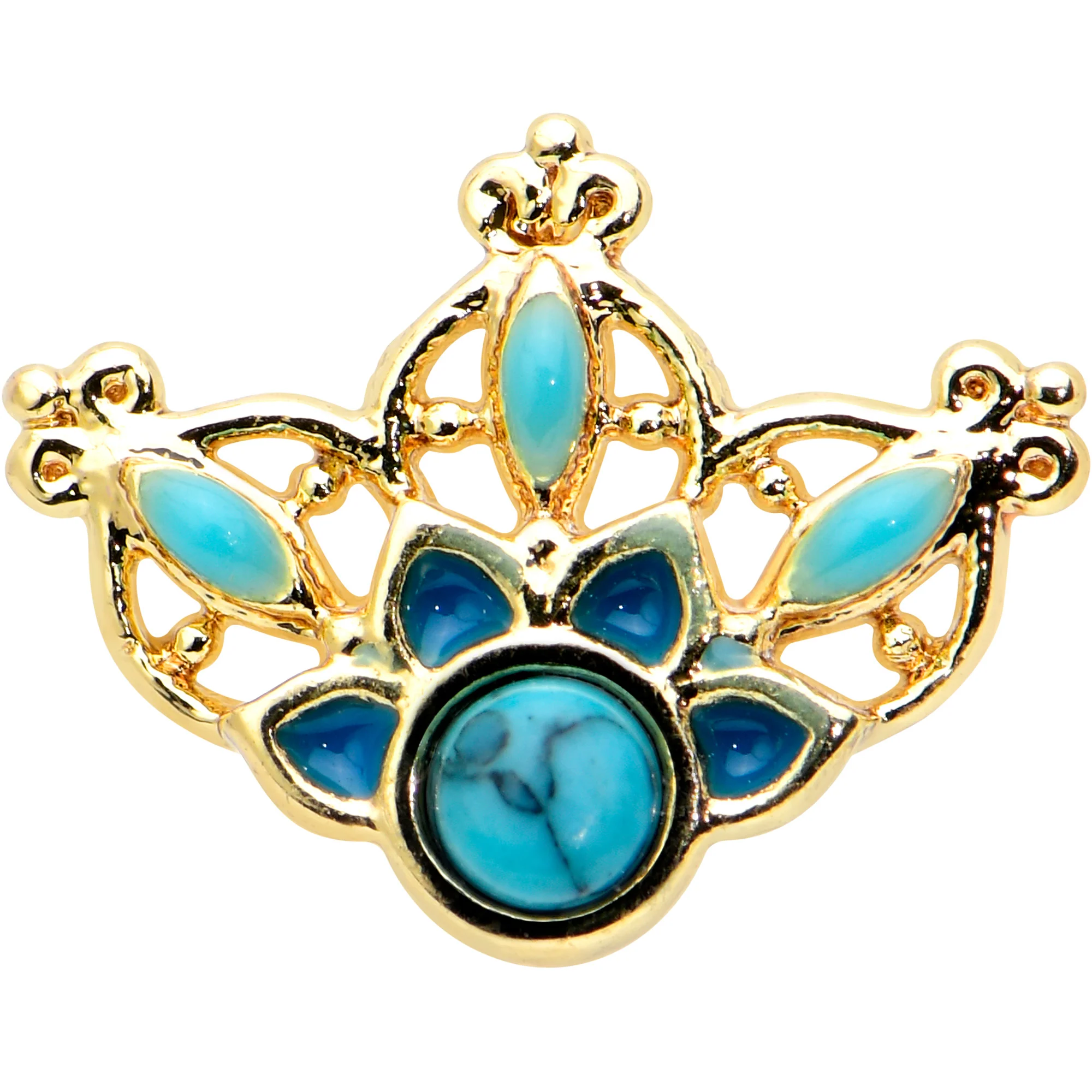 16G 5/16 Turquoise Gold Tone Opulent Flower Labret Monroe Tragus - Image 2