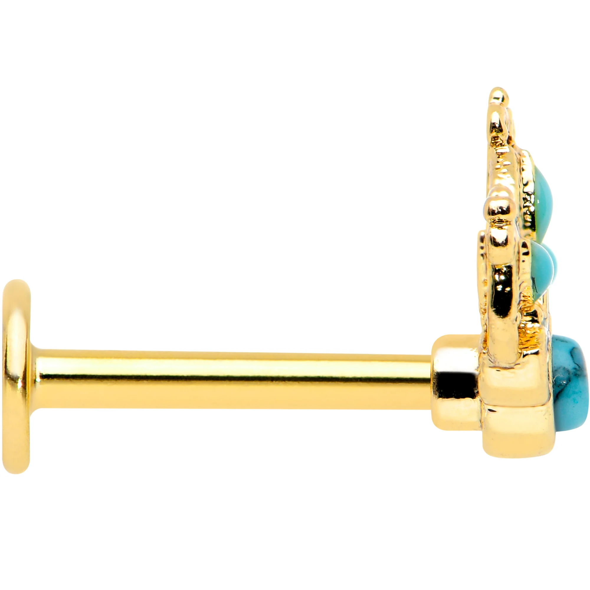 16G 5/16 Turquoise Gold Tone Opulent Flower Labret Monroe Tragus - Image 3
