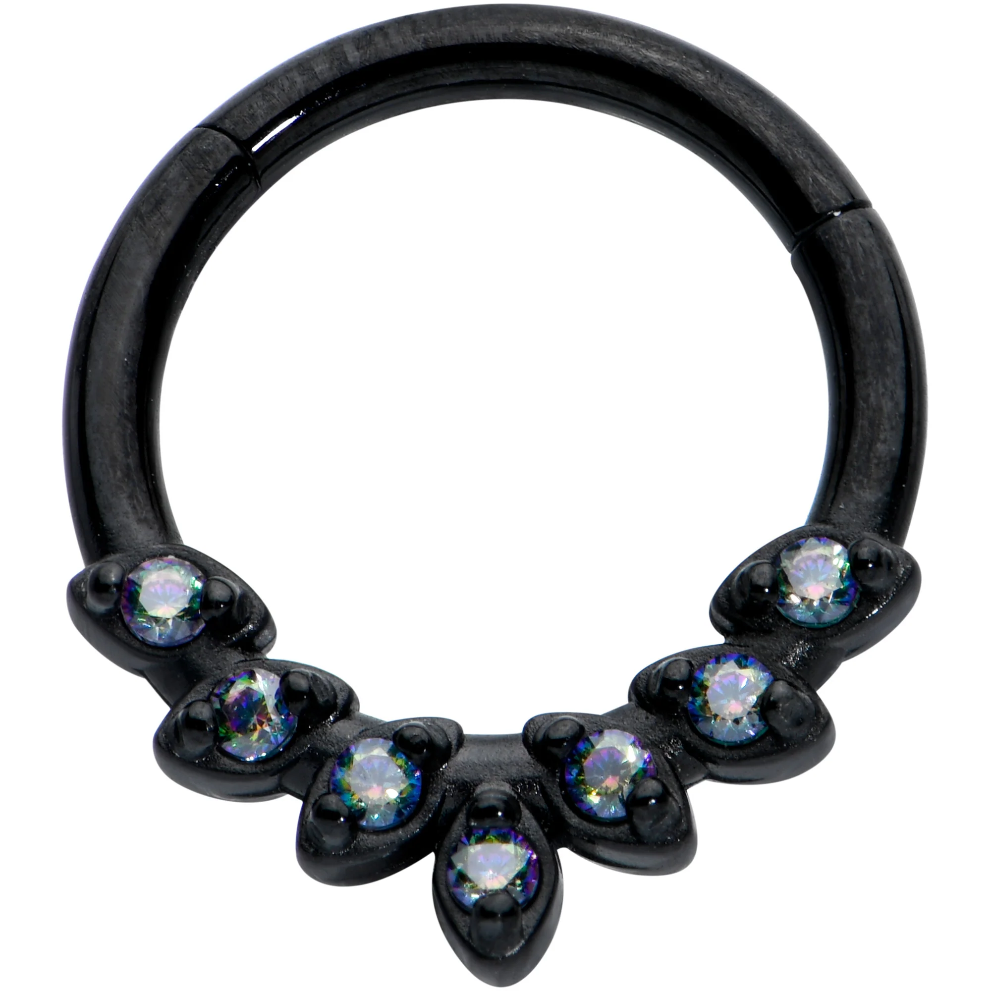 16G 5/16 Vitrail CZ Gem Black Seven Leaf Hinged Segment Ring