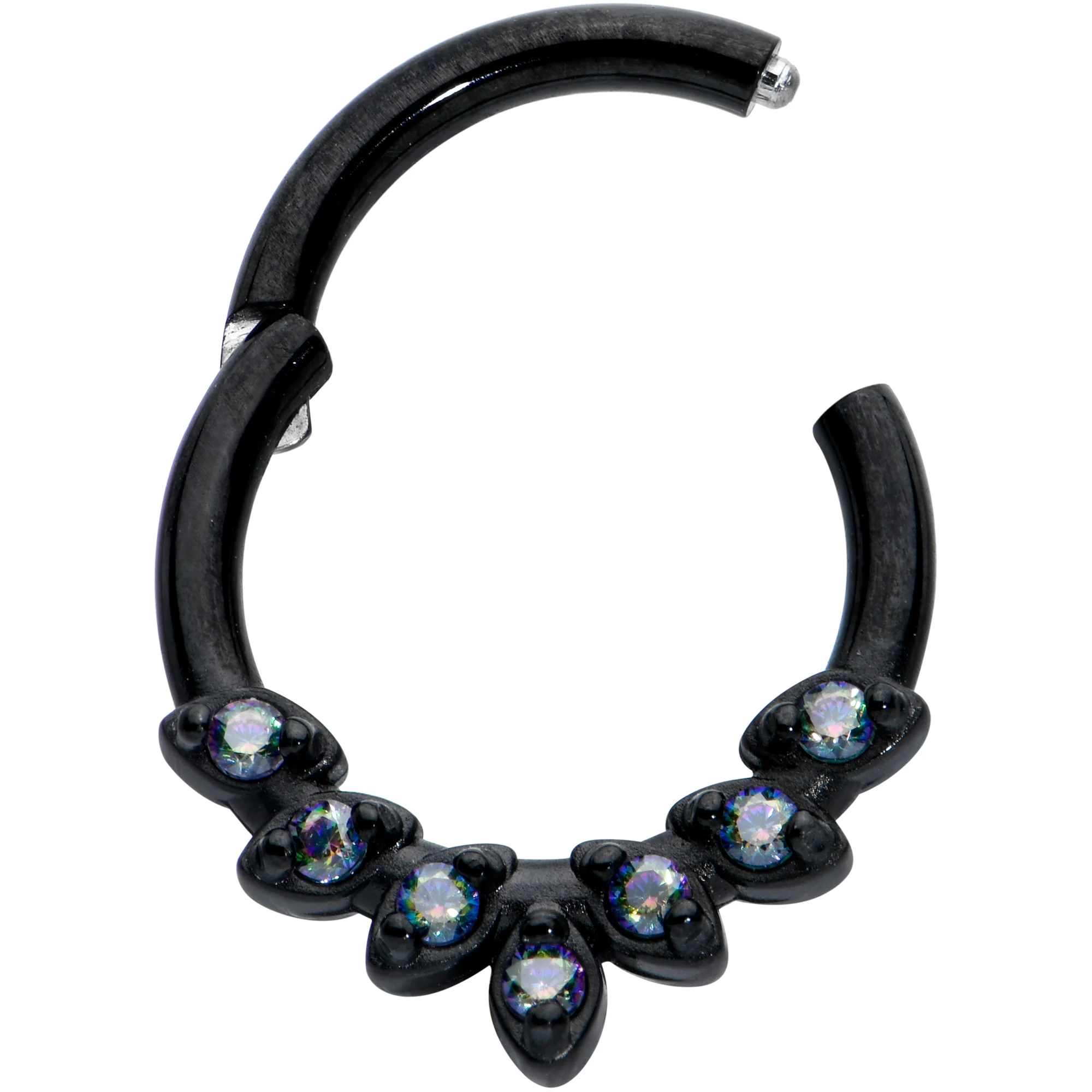 16G 5/16 Vitrail CZ Gem Black Seven Leaf Hinged Segment Ring - Image 2