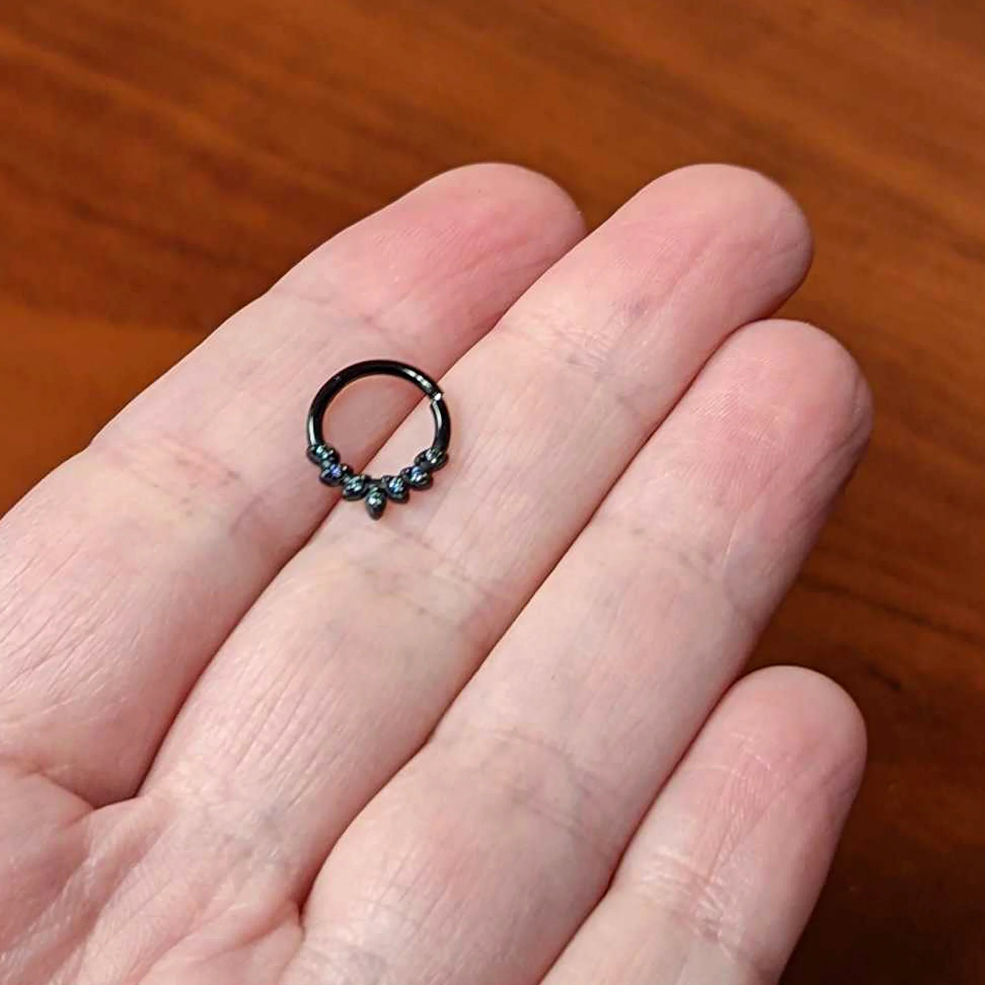 16G 5/16 Vitrail CZ Gem Black Seven Leaf Hinged Segment Ring - Image 4