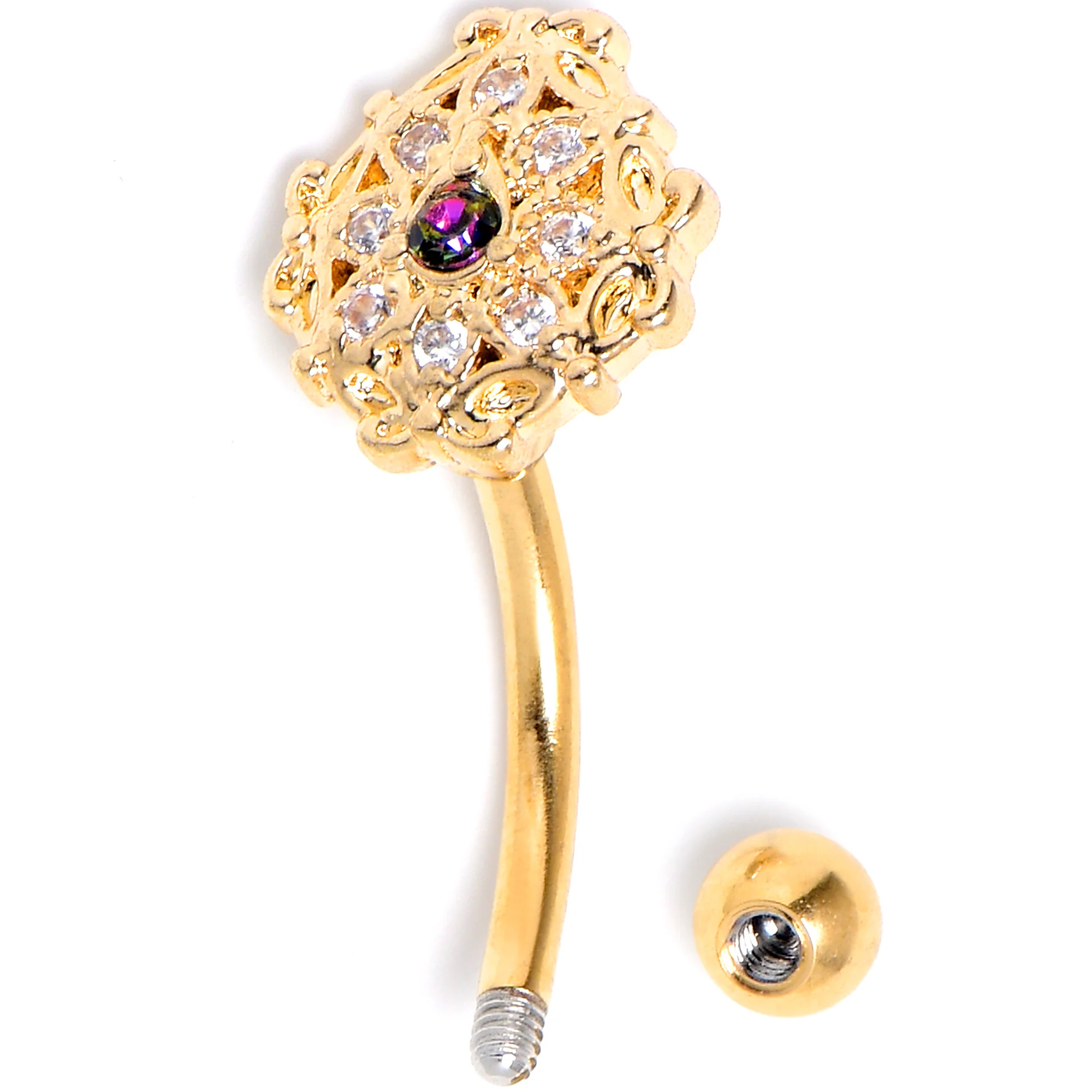 16G 5/16 Vitrail Gem Gold Tone Blossom Bloom Curved Eyebrow Ring - Image 2