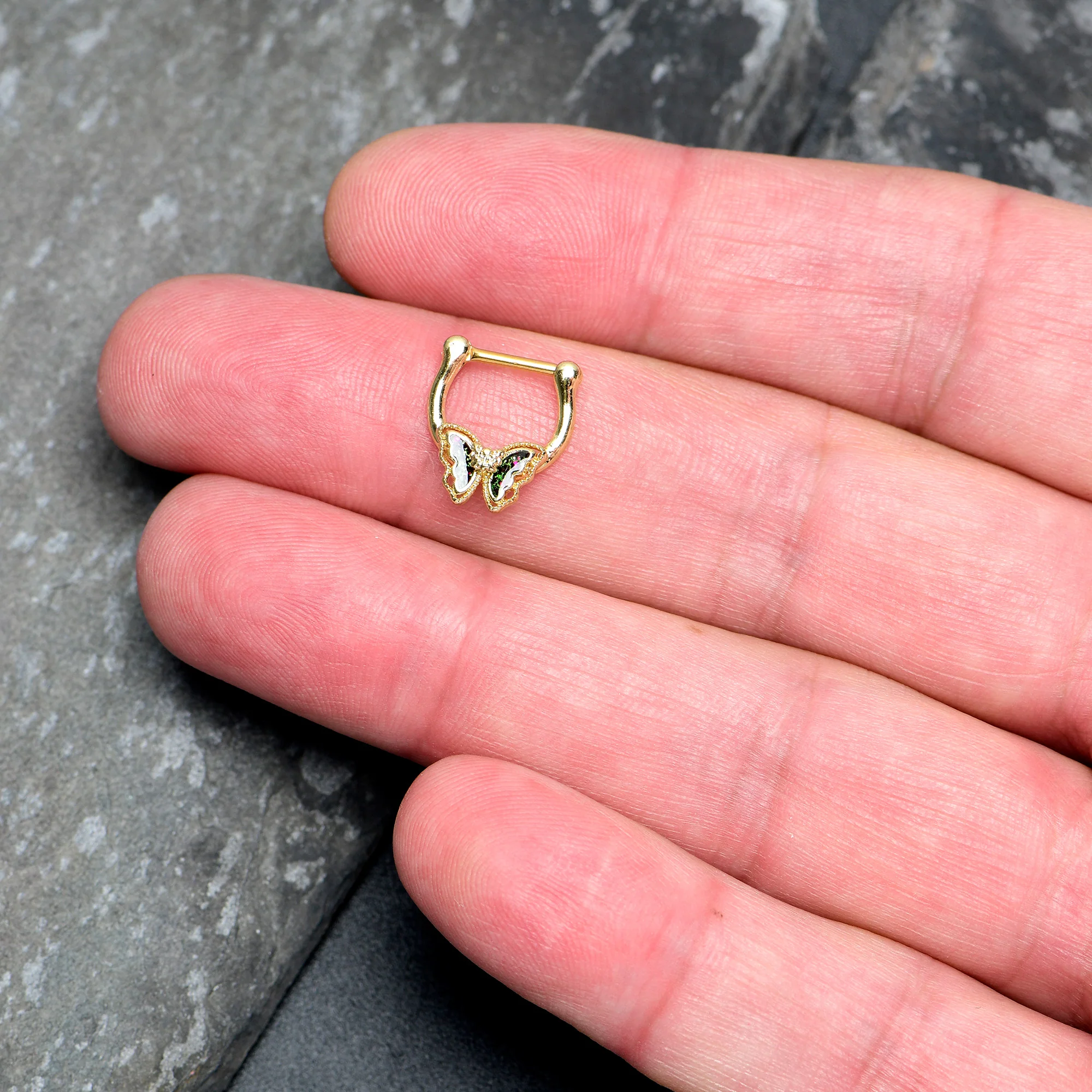 16G 5/16 Vitrail Gem Gold Tone Classic Butterfly Cartilage Clicker - Image 3