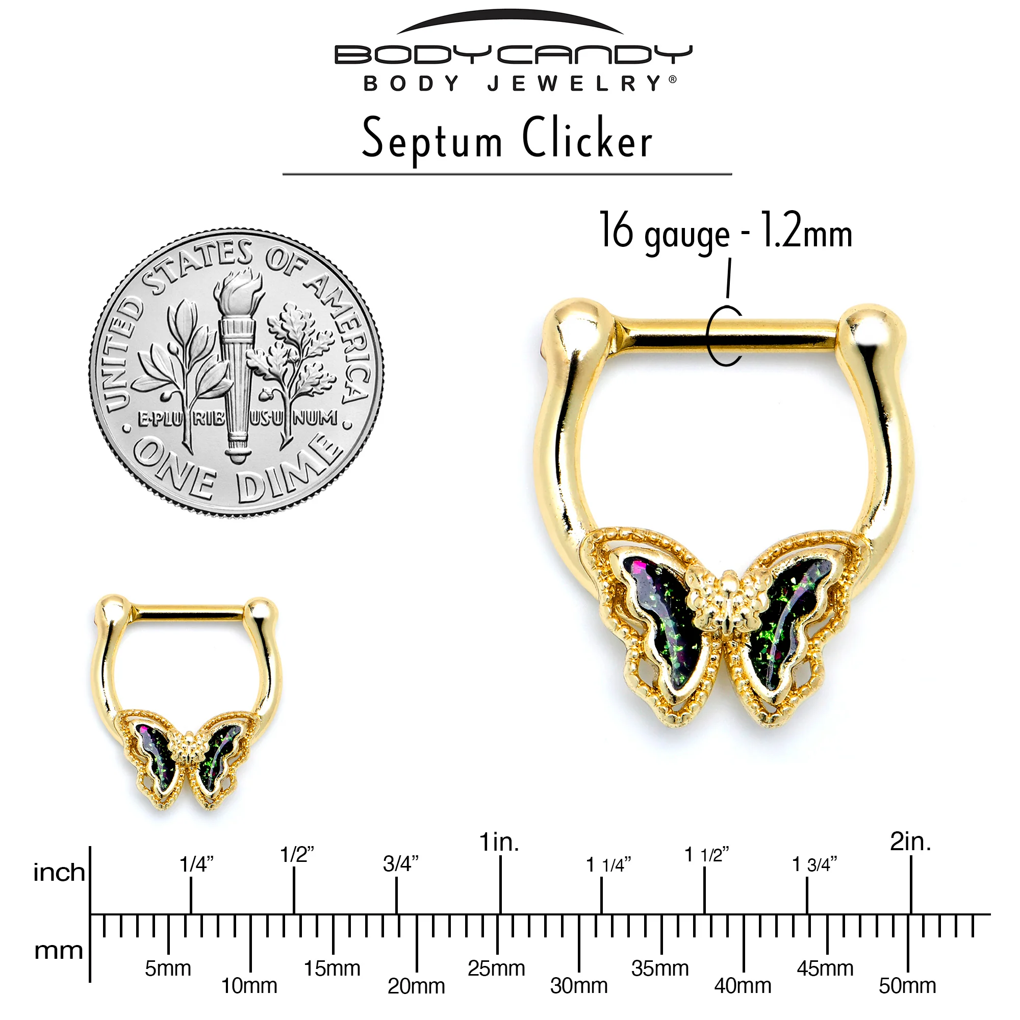 16G 5/16 Vitrail Gem Gold Tone Classic Butterfly Cartilage Clicker - Image 4