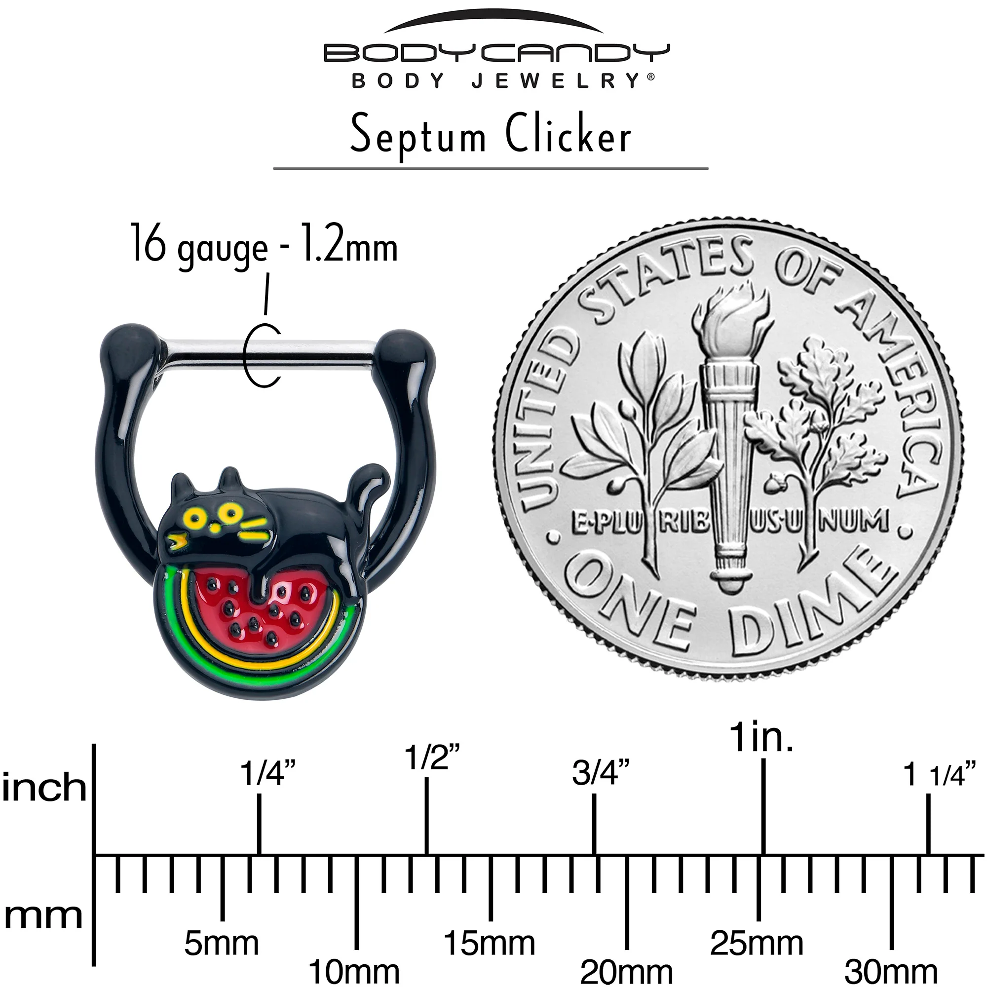 16G 5/16 Watermelon Cat Love Cartilage Clicker Ring - Image 4