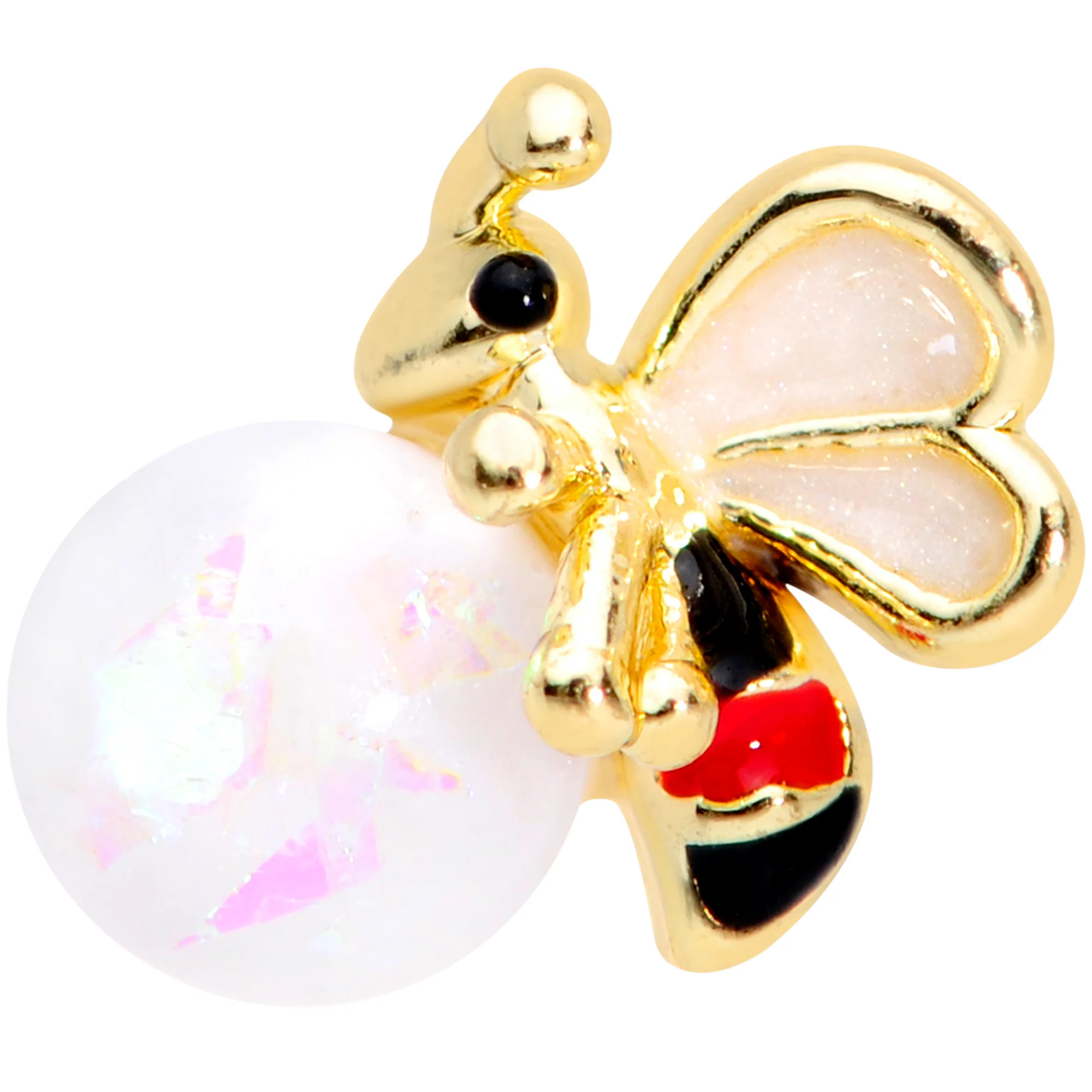 16G 5/16 White Faux Opal Gold Tone Insect Labret Monroe Tragus - Image 2