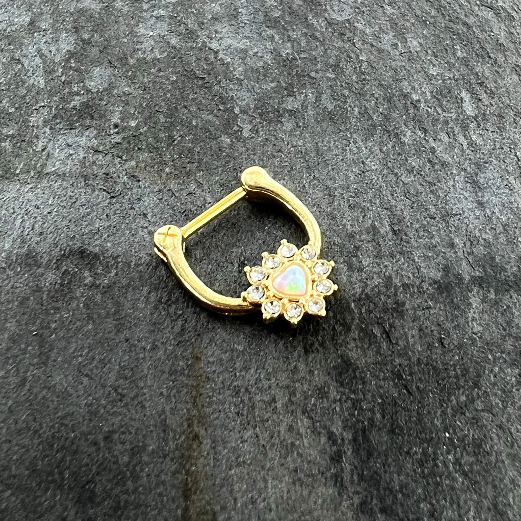 16G 5/16 White Faux Opal Gold Tone Sun Heart Cartilage Clicker - Image 4
