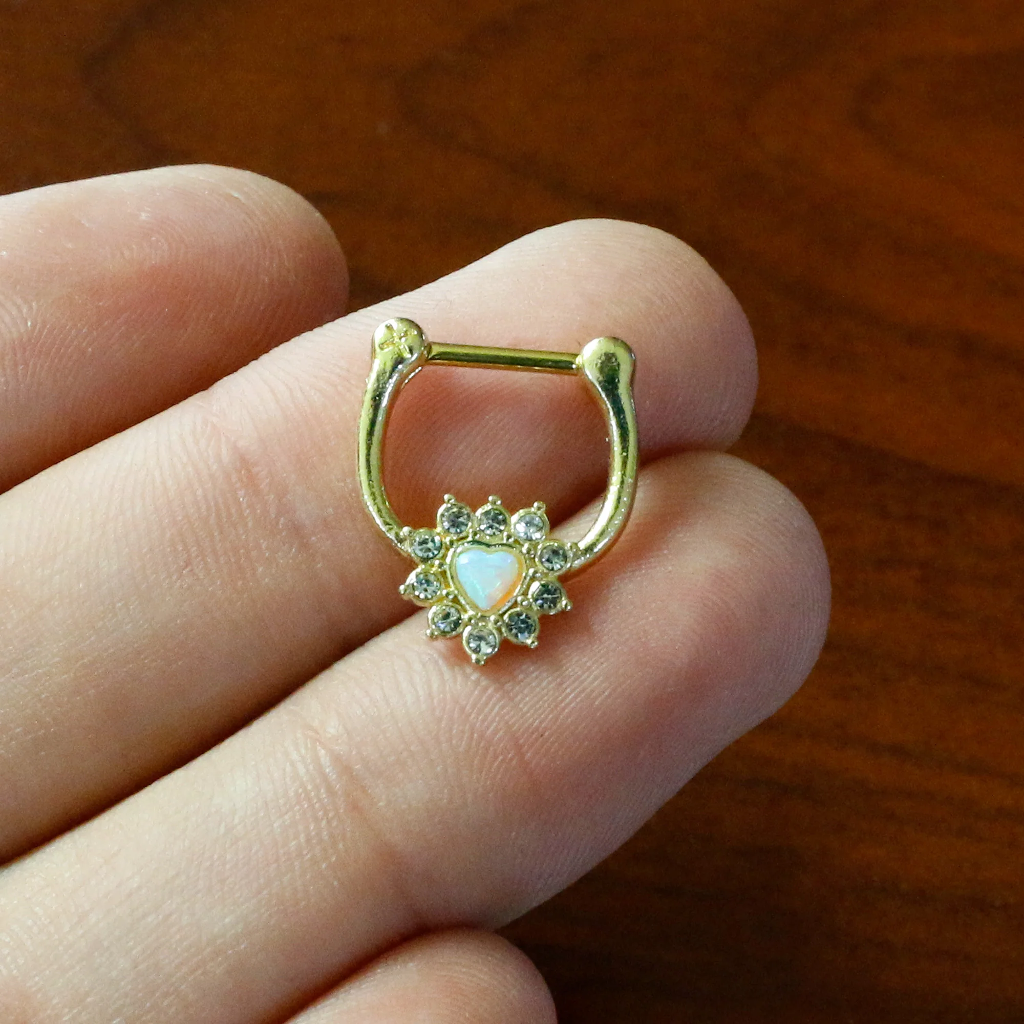 16G 5/16 White Faux Opal Gold Tone Sun Heart Cartilage Clicker - Image 5