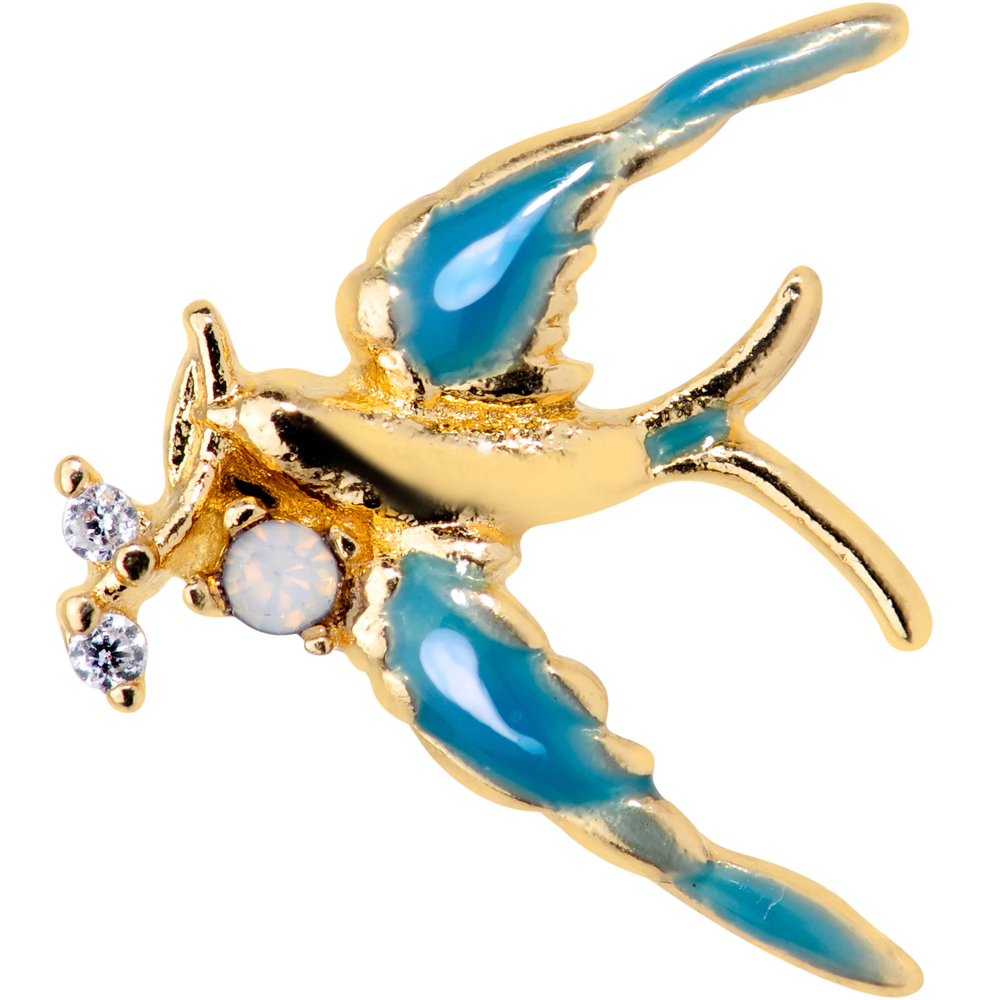 16G 5/16 White Faux Opal Gold Tone Swallow Bird Labret Tragus - Image 2