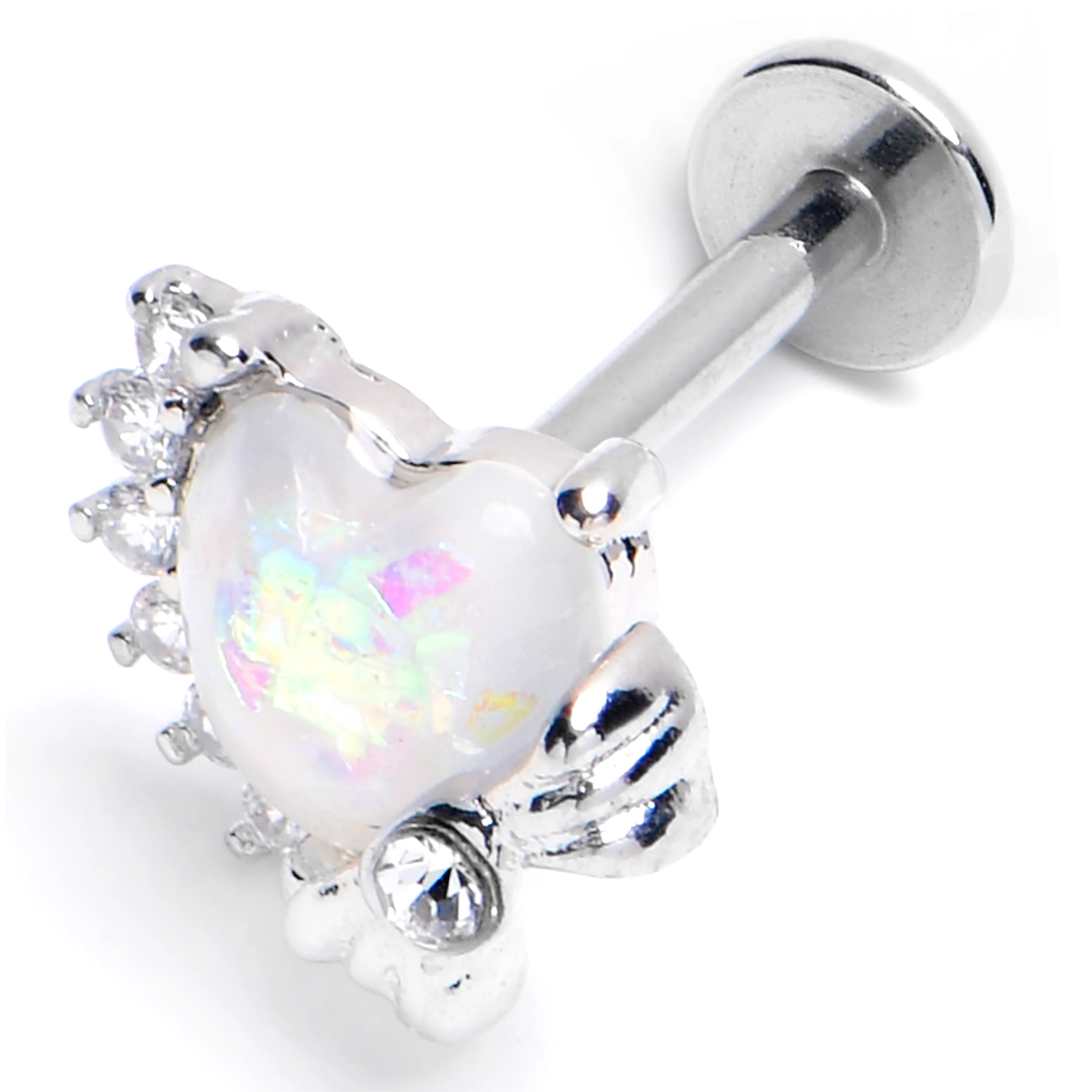 16G 5/16 White Faux Opal Sunny Heart Labret Monroe Tragus