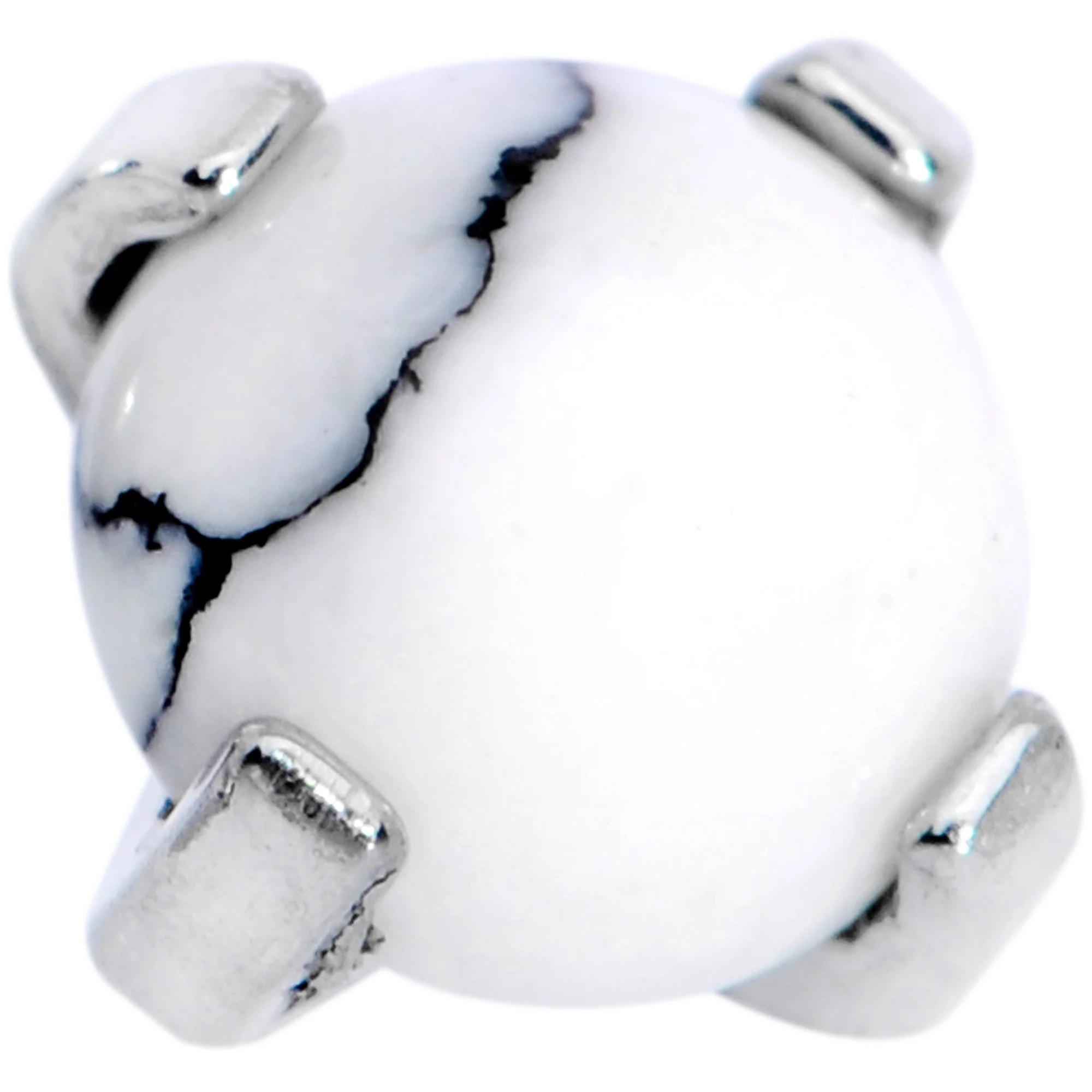16G 5/16 White Howlite Internally Threaded Labret Monroe Tragus - Image 2