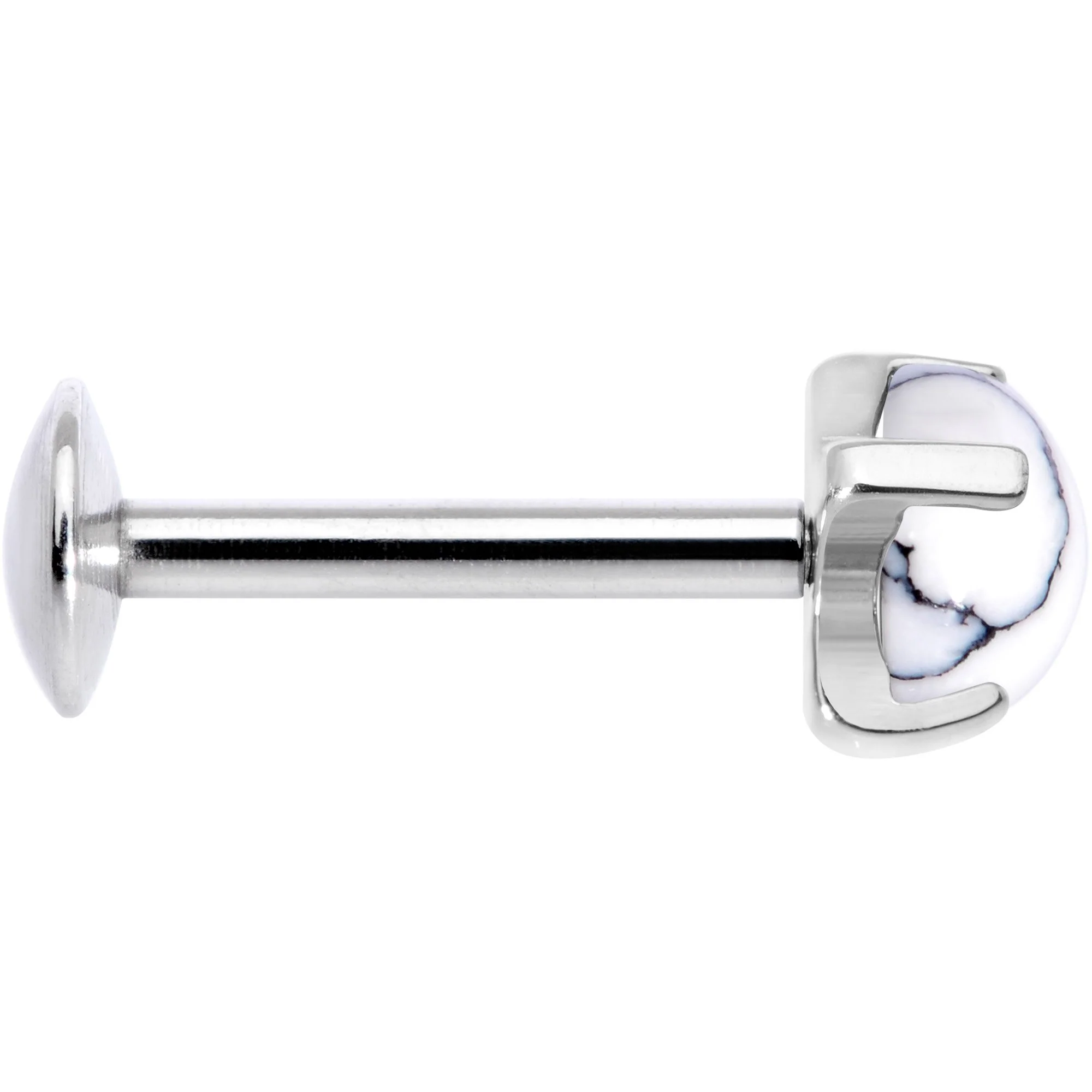 16G 5/16 White Howlite Internally Threaded Labret Monroe Tragus - Image 3