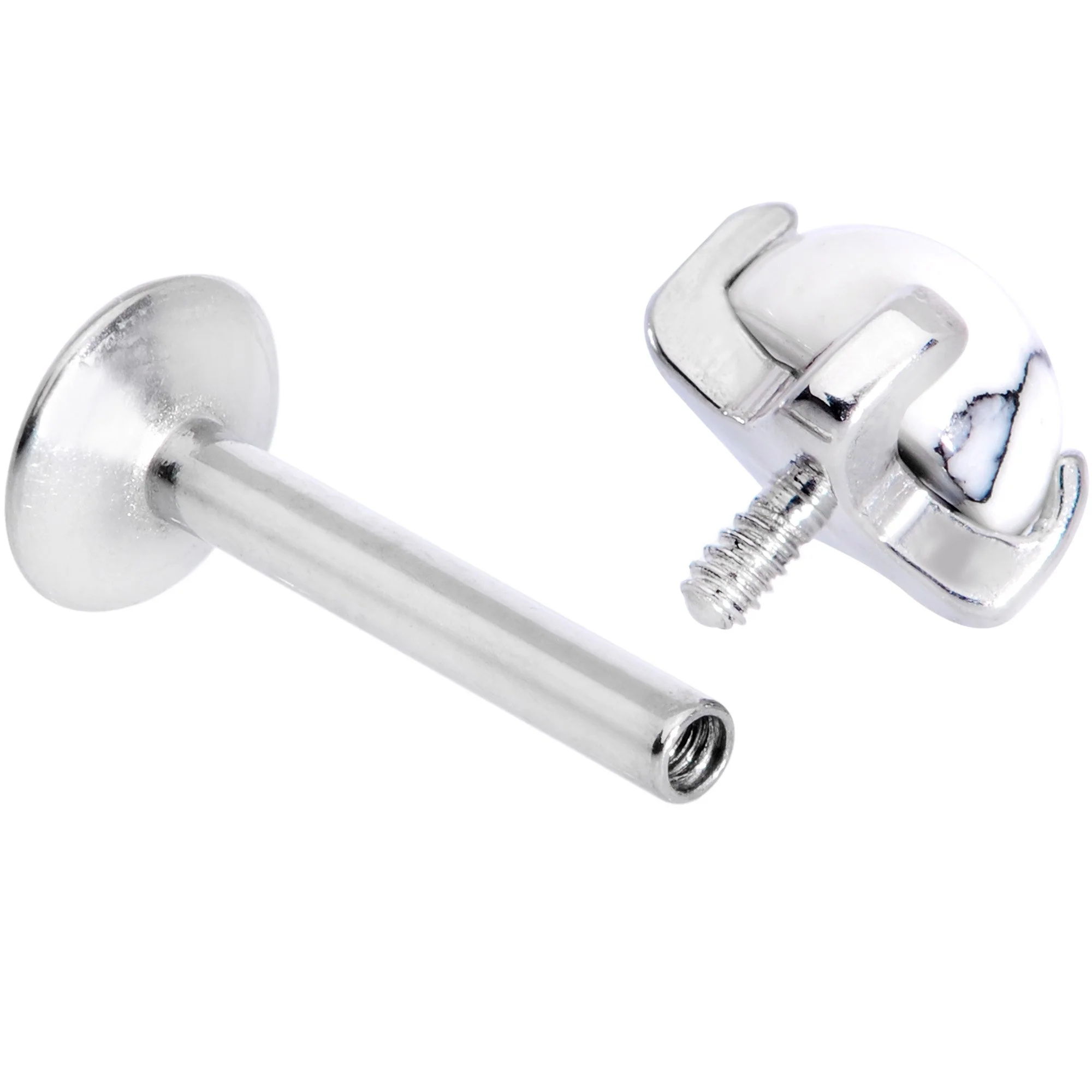 16G 5/16 White Howlite Internally Threaded Labret Monroe Tragus - Image 4