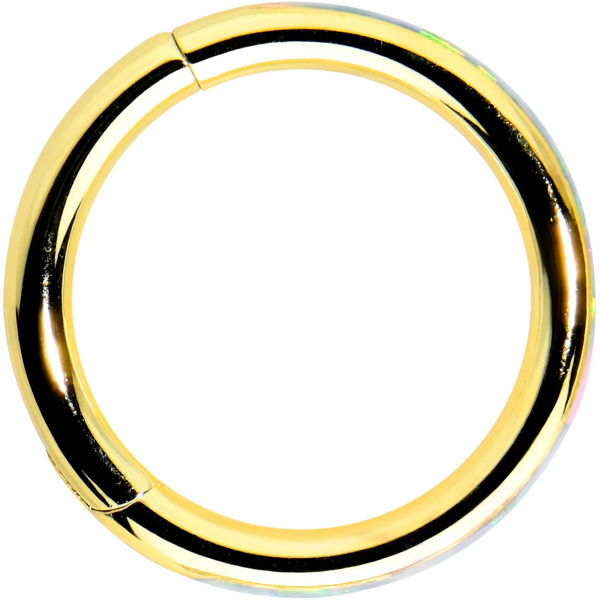 16G 5/16 White Synth Opal Gold Tone Forward Facing Segment Ring - Image 2