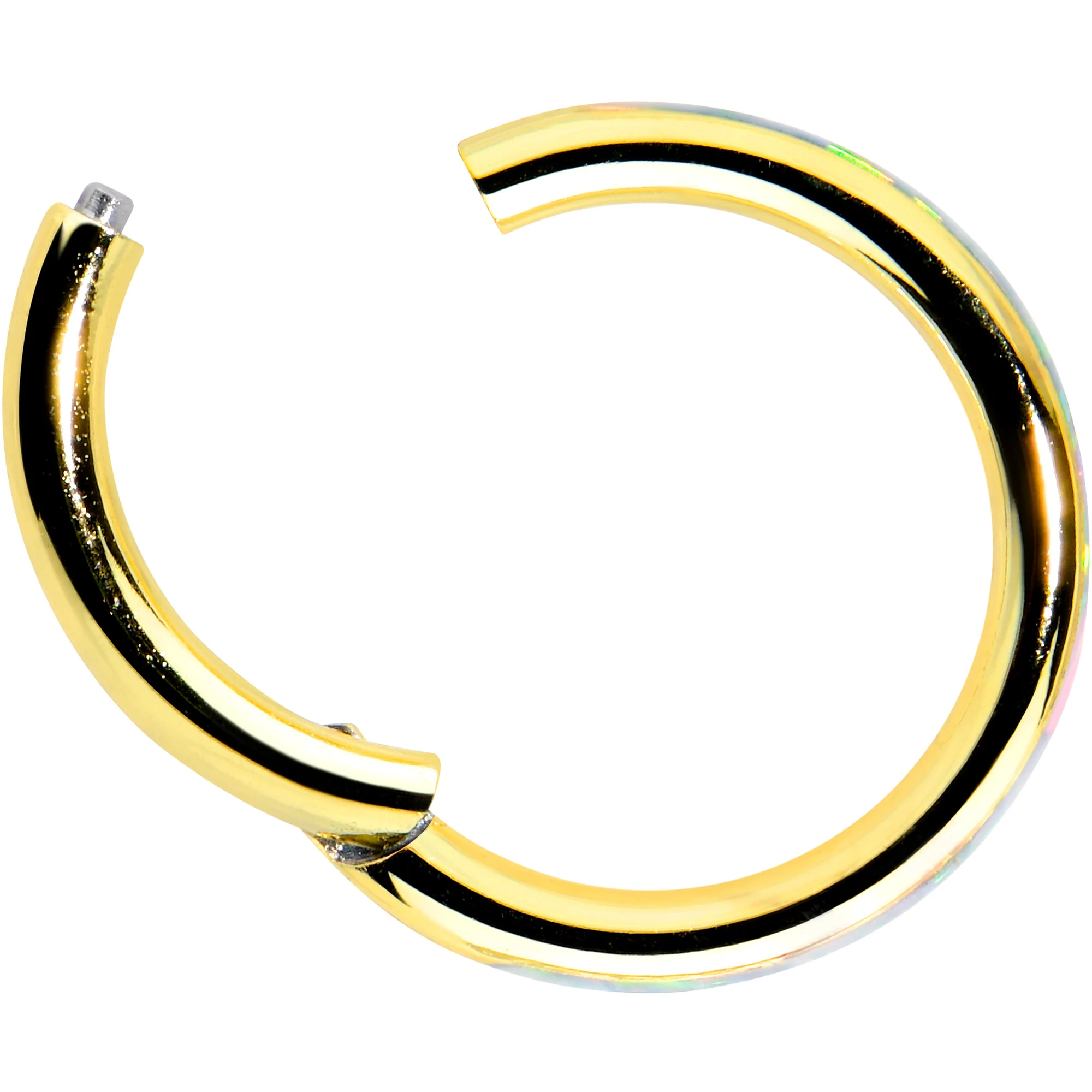 16G 5/16 White Synth Opal Gold Tone Forward Facing Segment Ring - Image 3