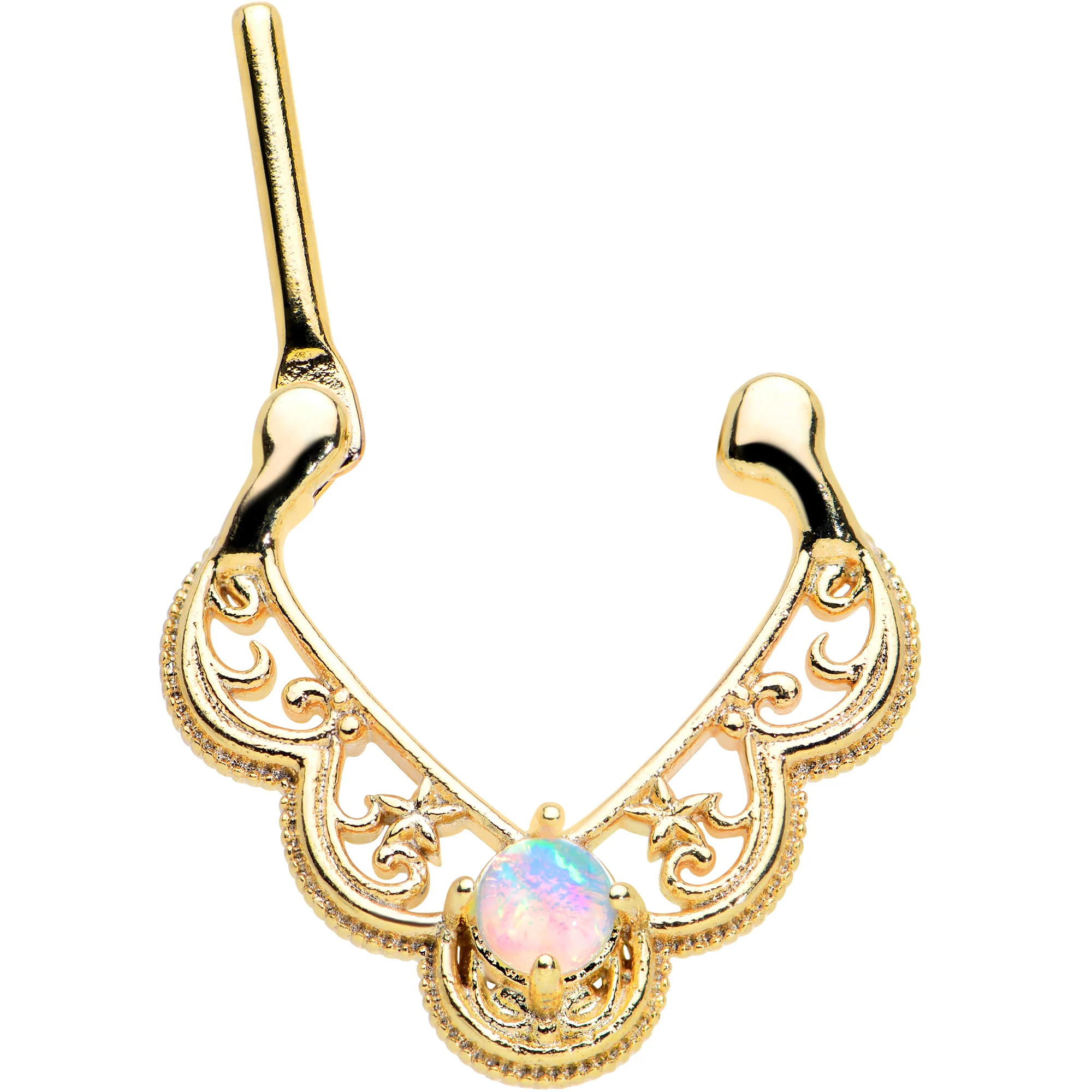 16G 5/16 White Synth Opal Gold Tone Lacy Love Cartilage Clicker - Image 3