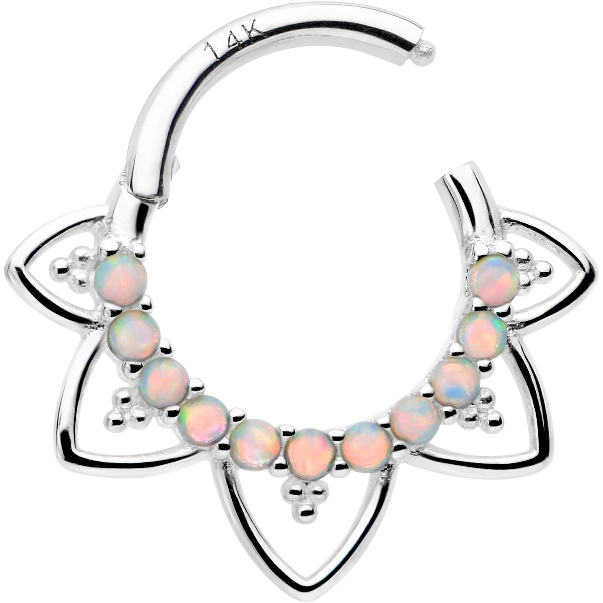 16G 5/16 White Synthetic Opal 14k White Gold Filigree Hinged Segment Ring - Image 2