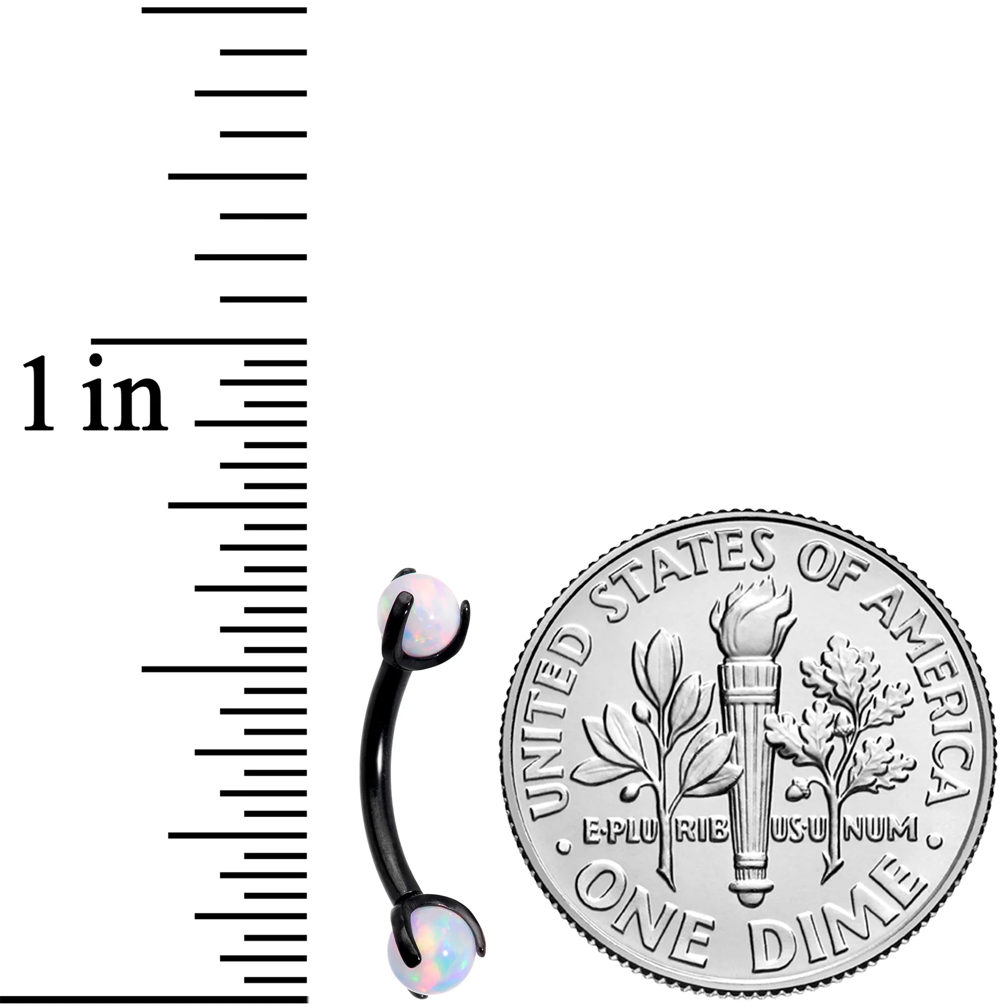 16G 5/16 White Synthetic Opal Black Internal Thread Eyebrow Ring - Image 2