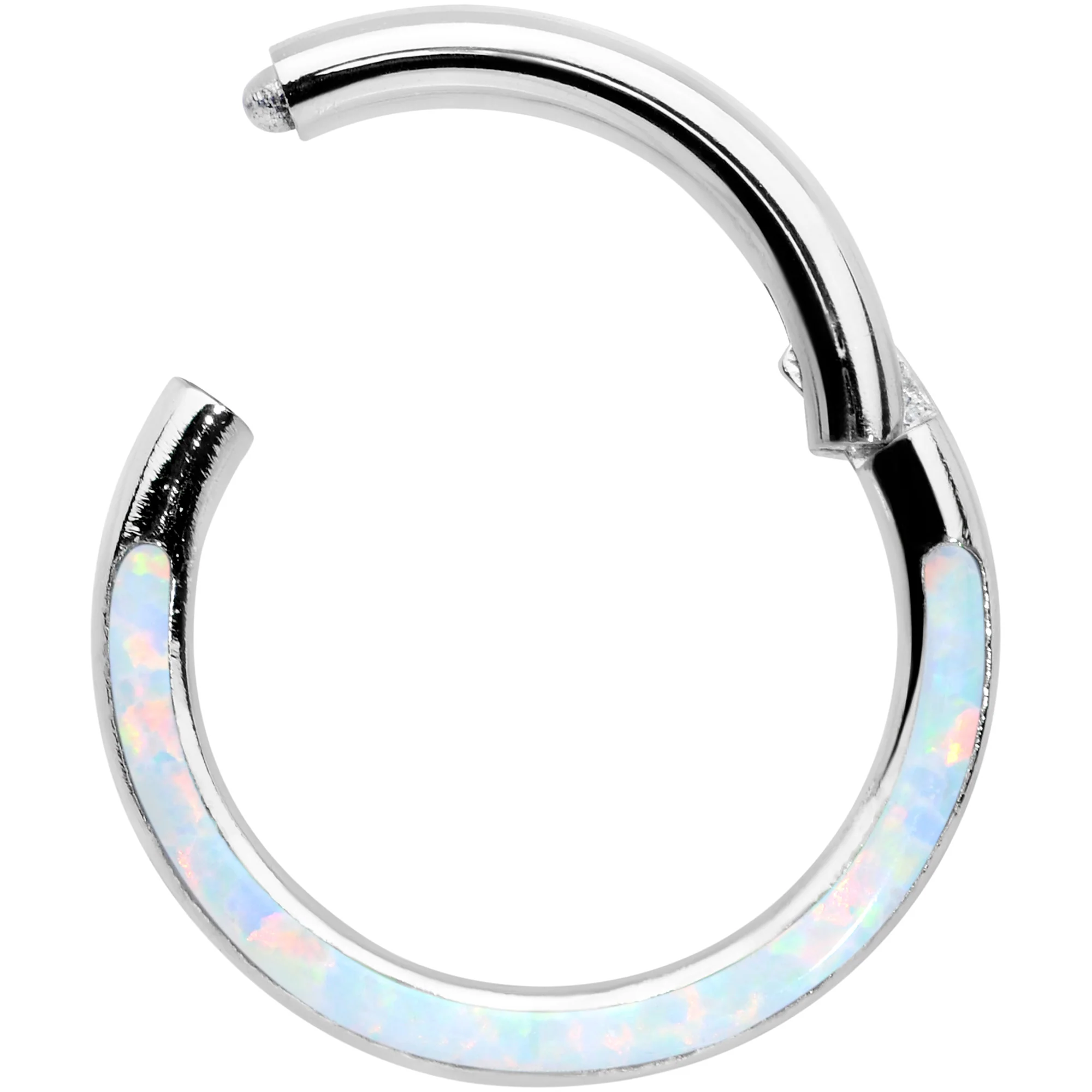 16G 5/16 White Synthetic Opal Bottom Curve Hinged Segment Ring - Image 2