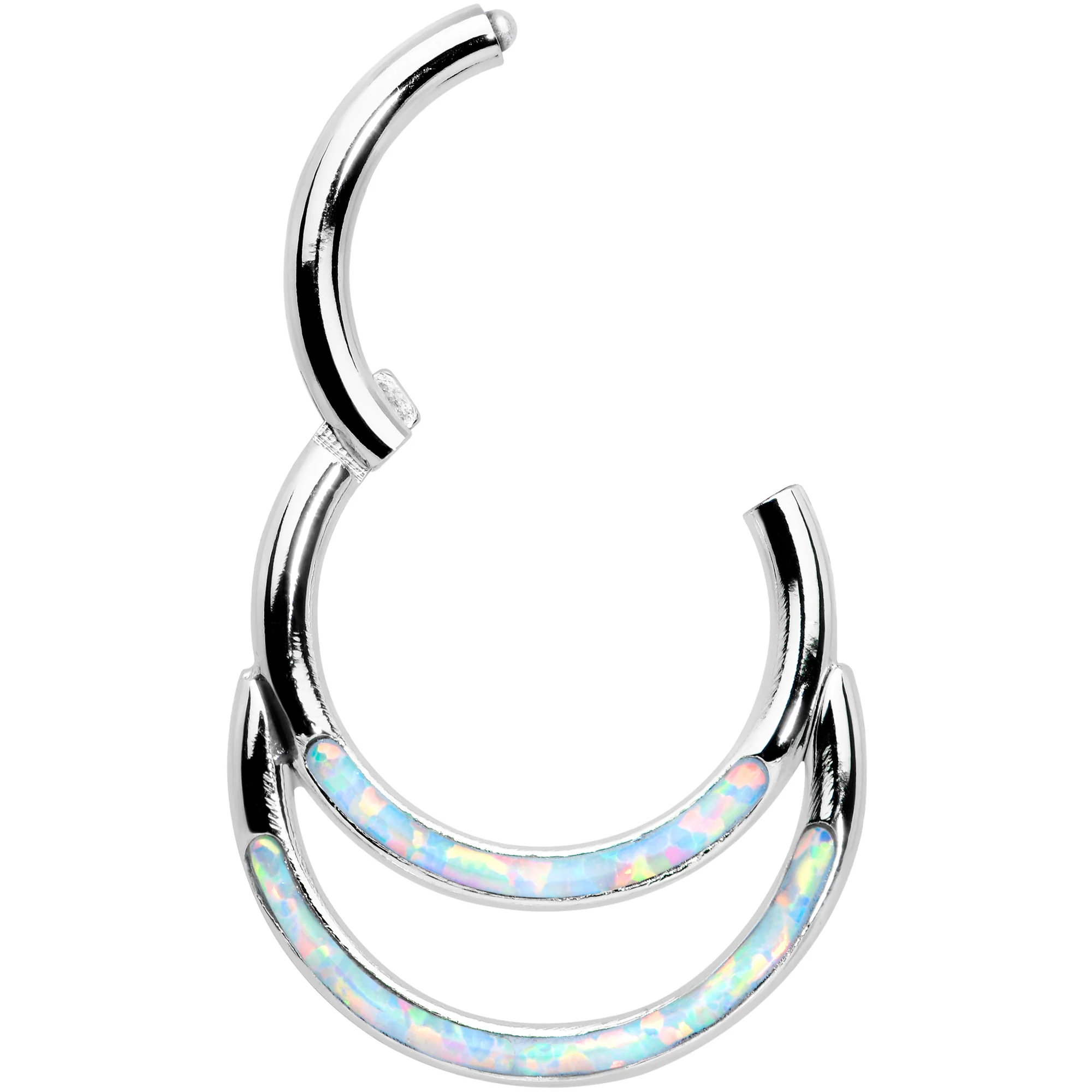 16G 5/16 White Synthetic Opal Double Row Hinged Segment Ring - Image 2