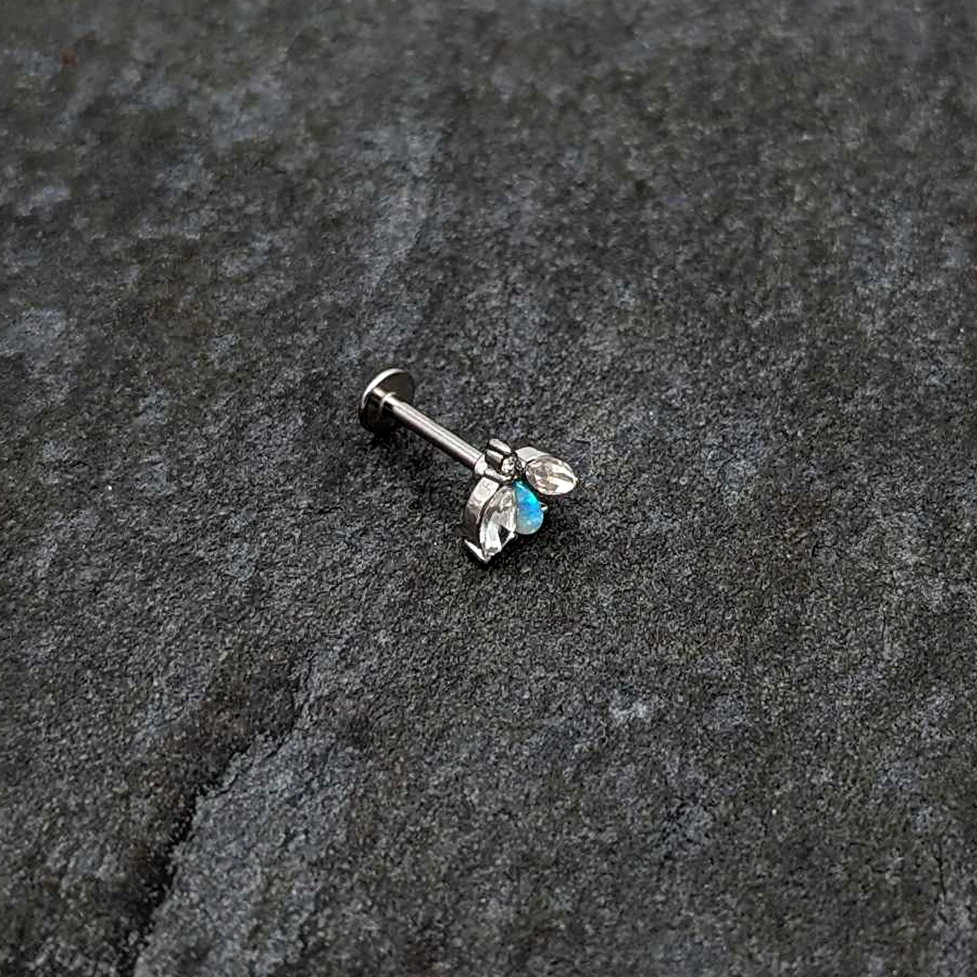 16G 5/16 White Synthetic Opal Flower Labret Monroe Tragus - Image 6