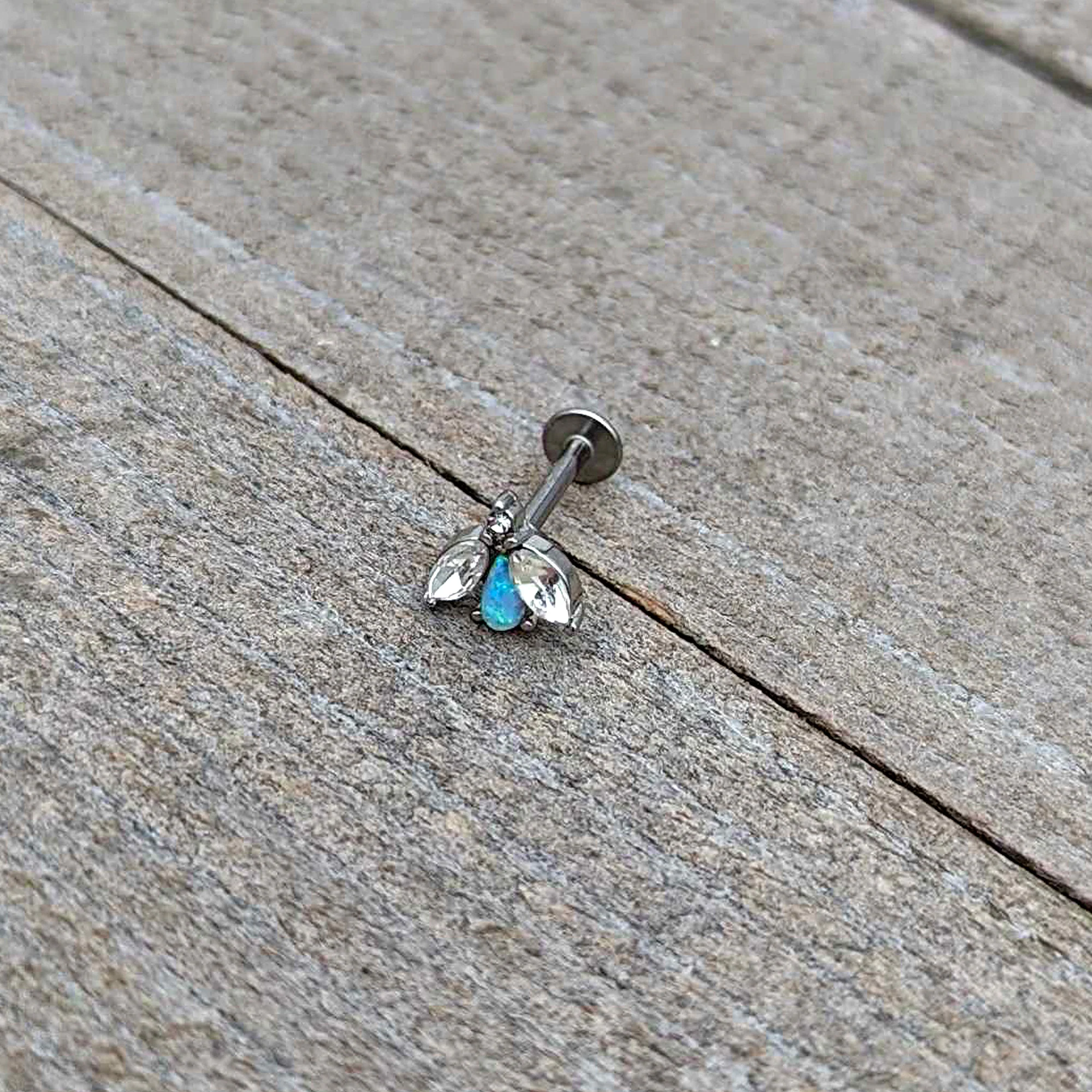 16G 5/16 White Synthetic Opal Flower Labret Monroe Tragus - Image 7