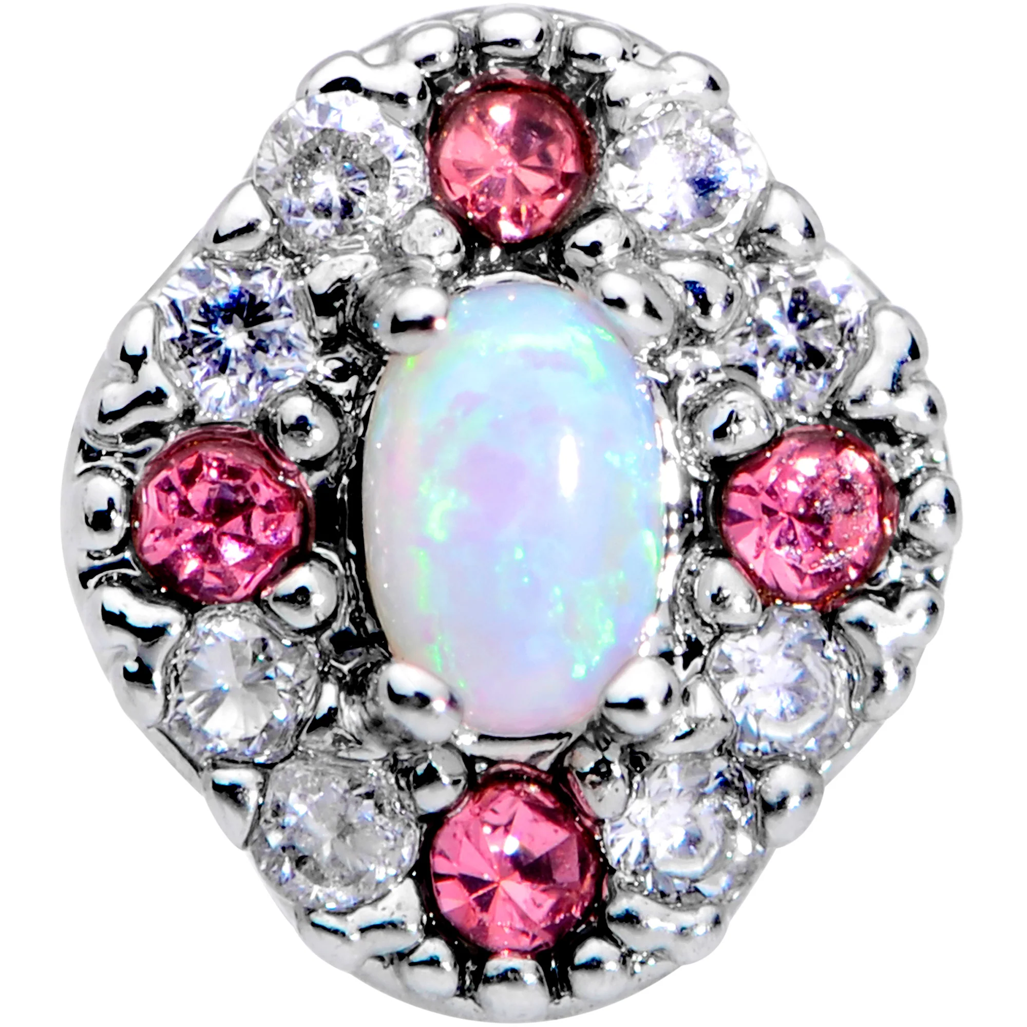 16G 5/16 White Synthetic Opal Glam Oval Labret Monroe Tragus - Image 2