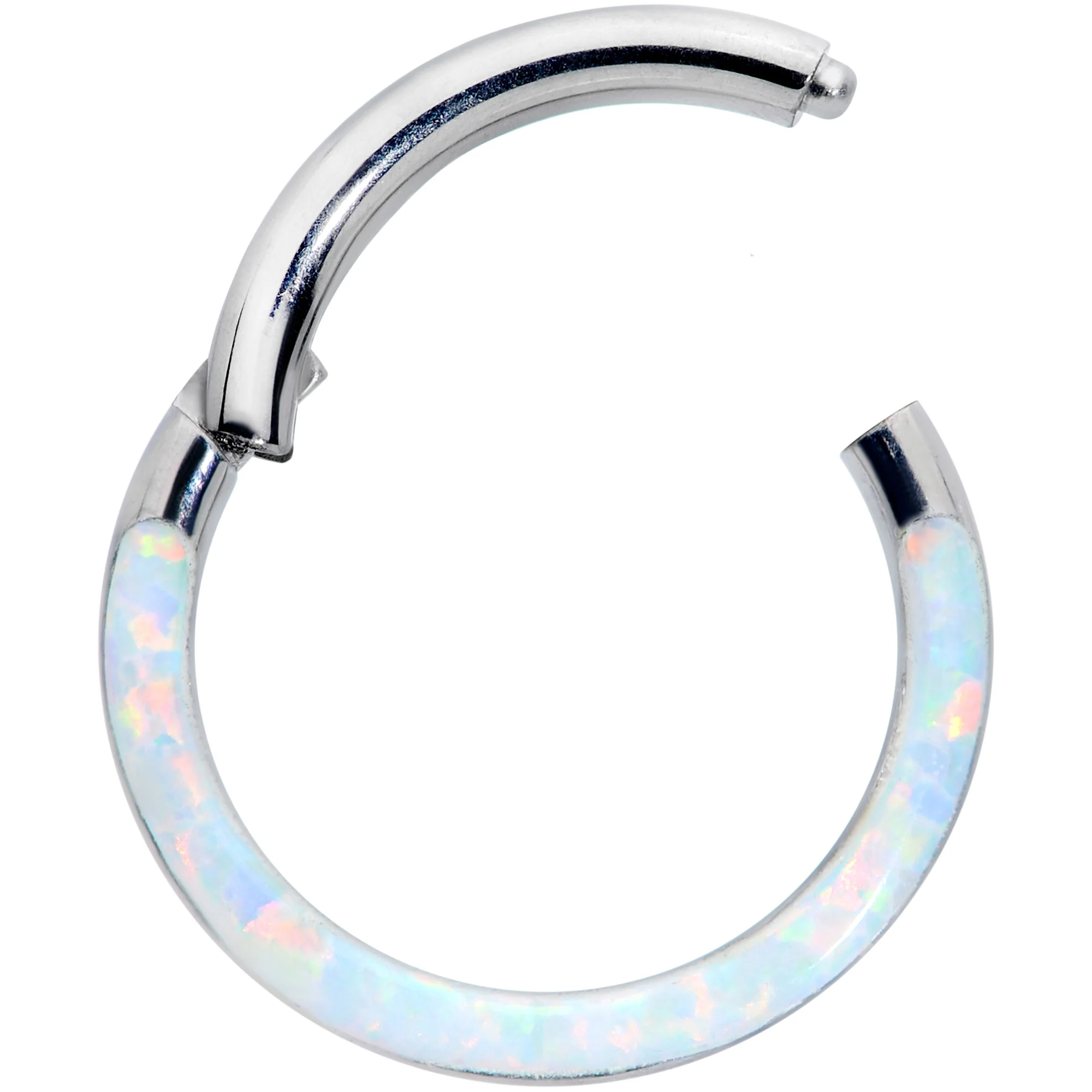 16G 5/16 White Synthetic Opal Implant Grade Titanium Segment Ring - Image 2
