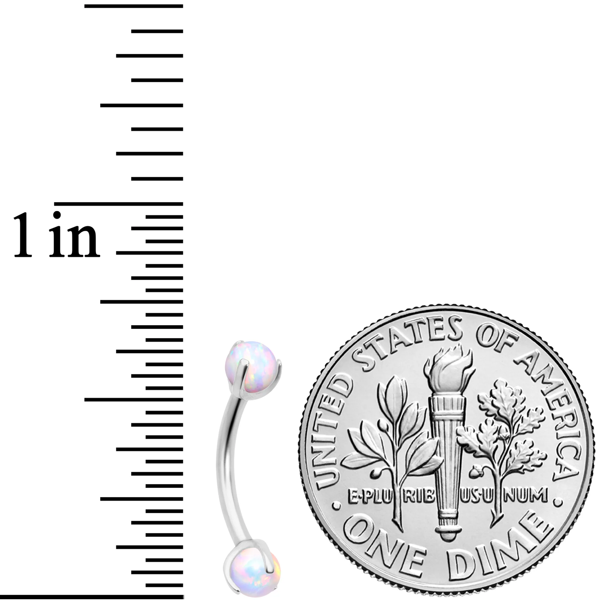 16G 5/16 White Synthetic Opal Internally Threaded Eyebrow Ring - Image 2