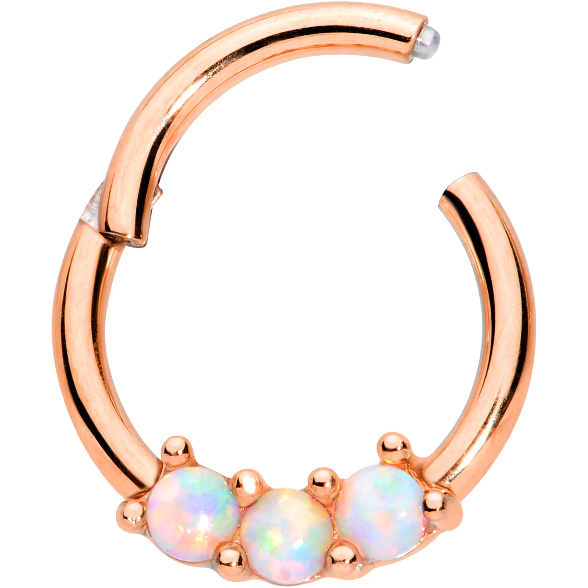 16G 5/16 White Synthetic Opal Rose Gold Tone Hinged Segment Ring - Image 2