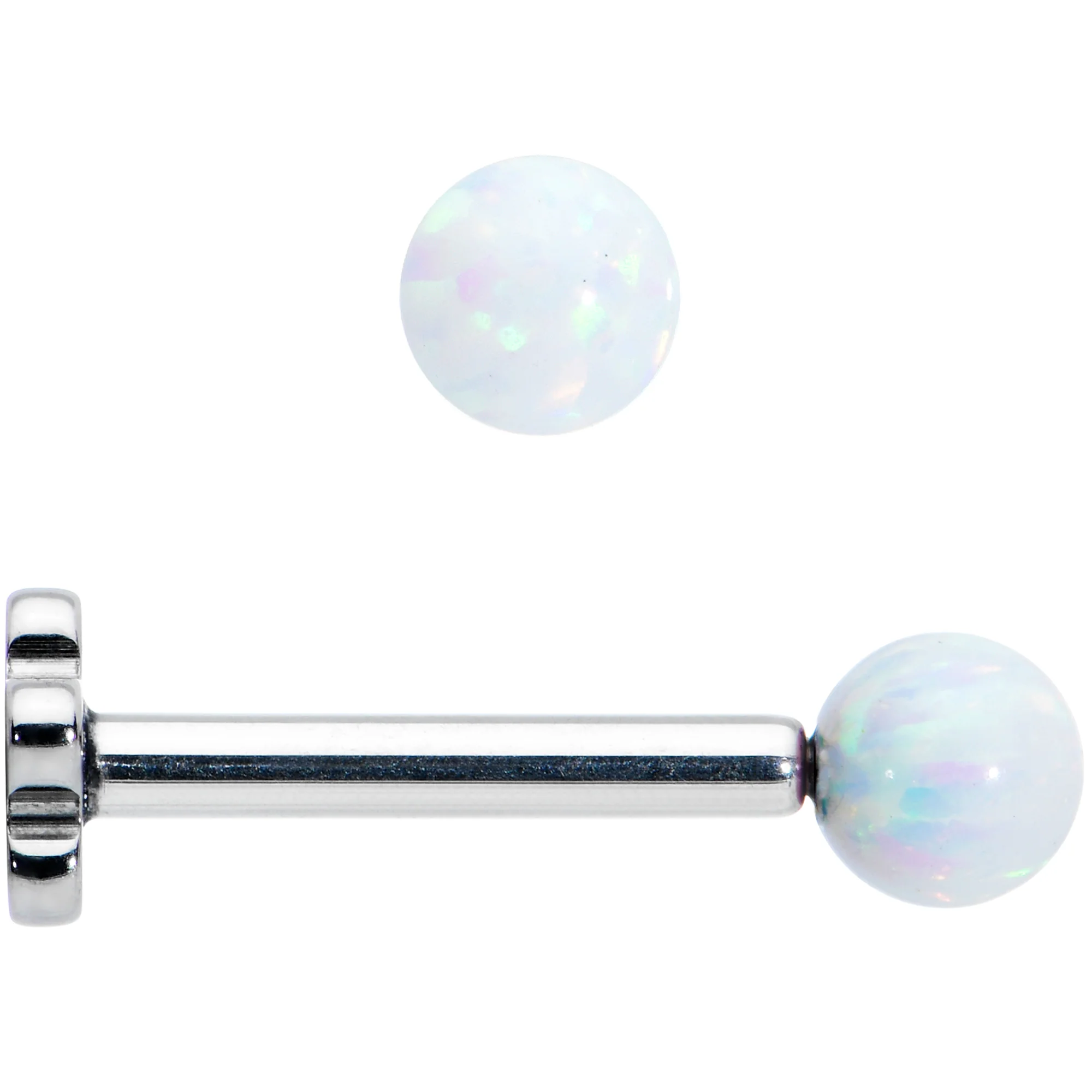 16G 5/16 White Synthetic Opal Titanium Threadless Flower Labret - Image 2