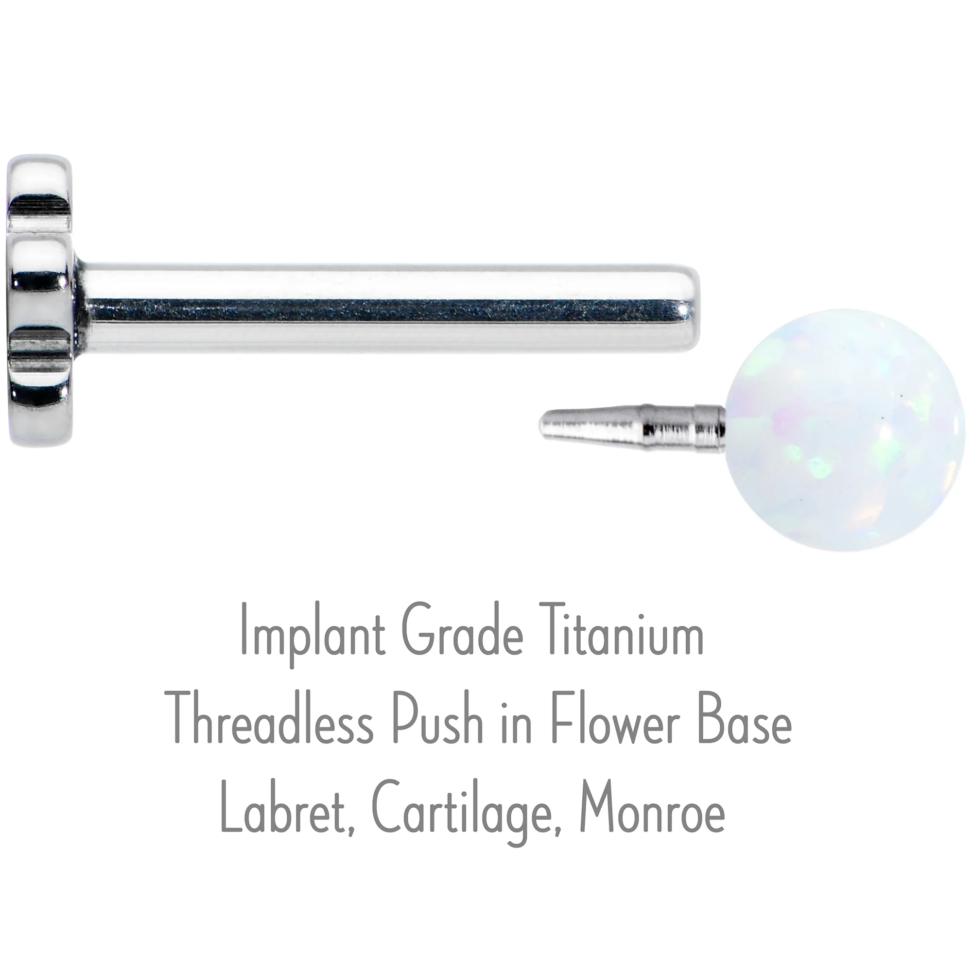 16G 5/16 White Synthetic Opal Titanium Threadless Flower Labret - Image 4