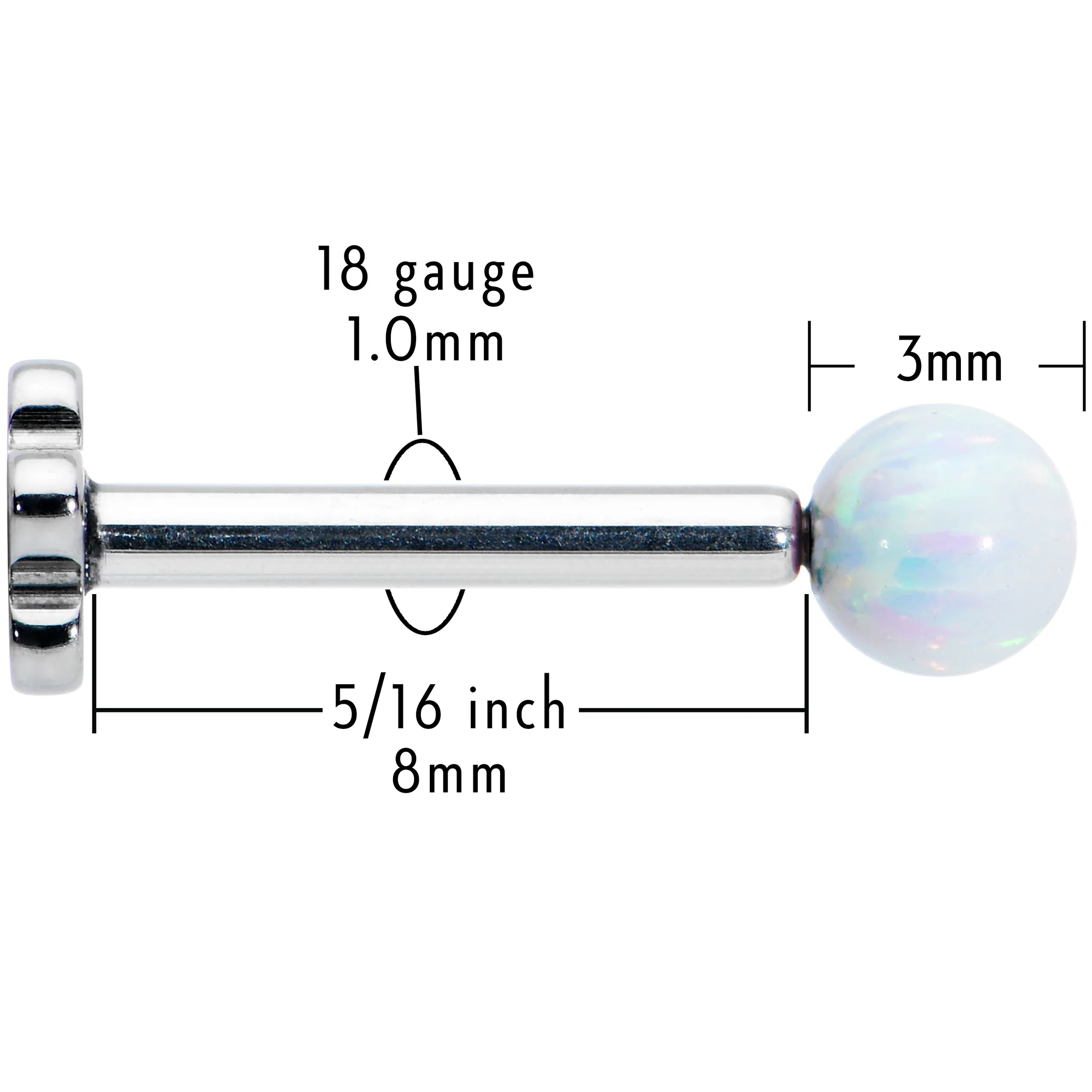 16G 5/16 White Synthetic Opal Titanium Threadless Flower Labret - Image 6