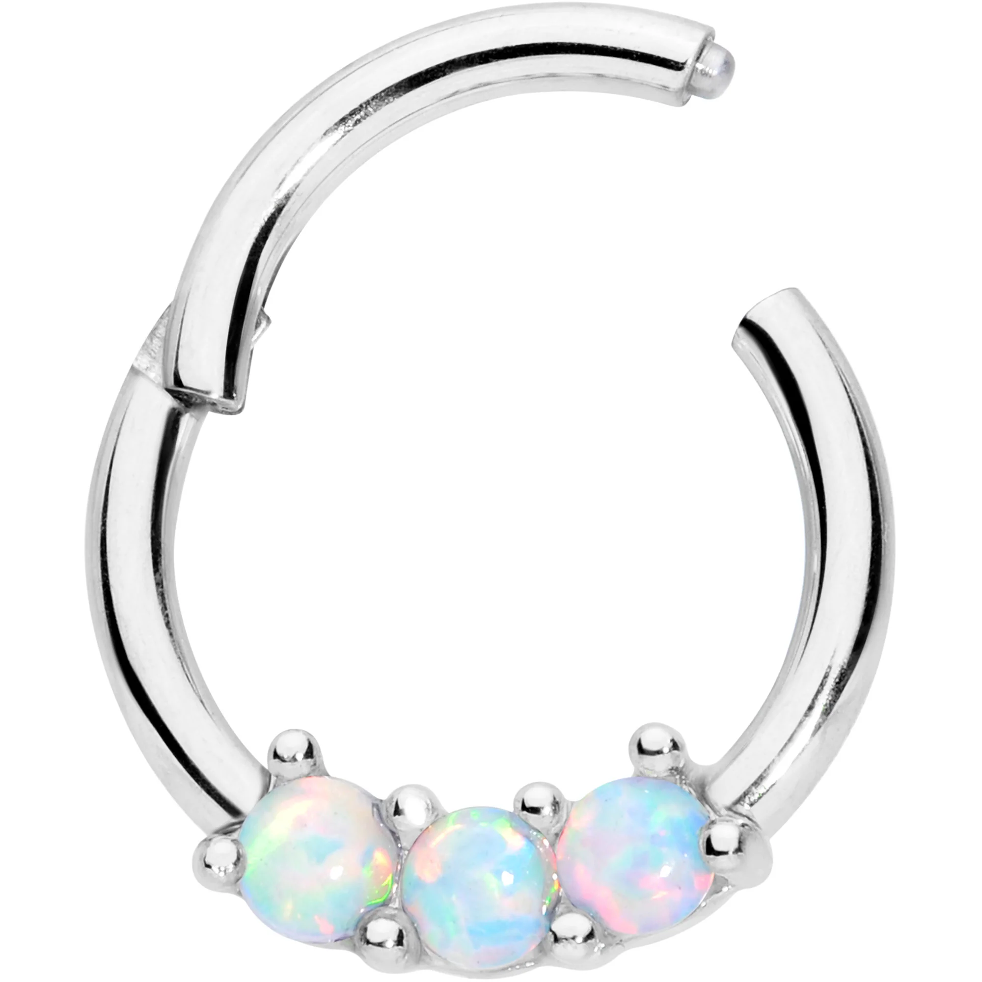 16G 5/16 White Synthetic Opal Trio Hinged Segment Ring - Image 2