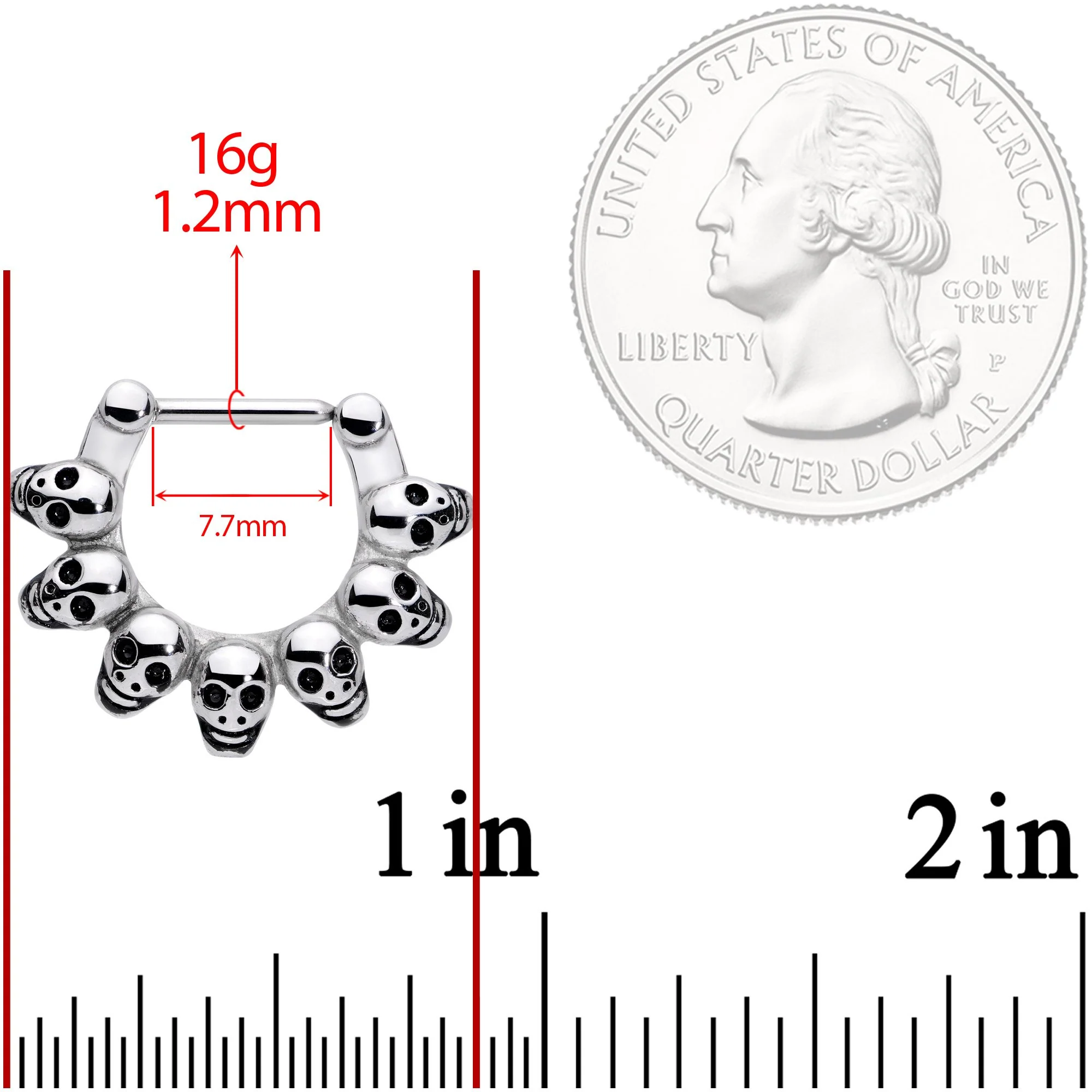 16G 5/16 Wreath of Skulls Cartilage Clicker - Image 3
