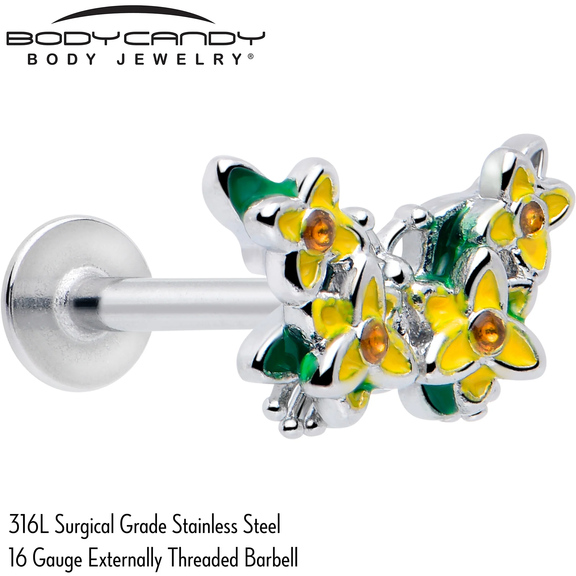16G 5/16 Yellow CZ Gem Blooming Butterfly Labret Monroe Tragus - Image 2
